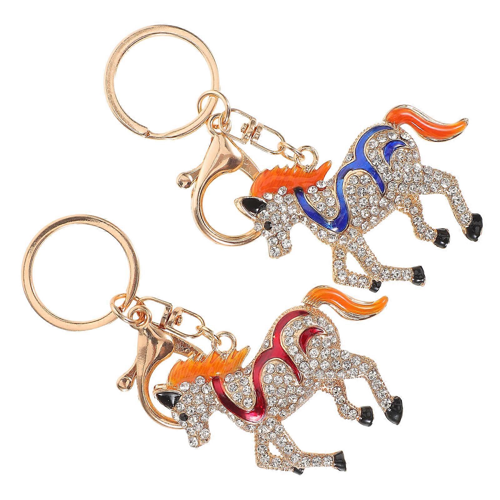 Rhinestone Horse Keychain Decoration with Alloy Material for Car Keys 2Pcs
