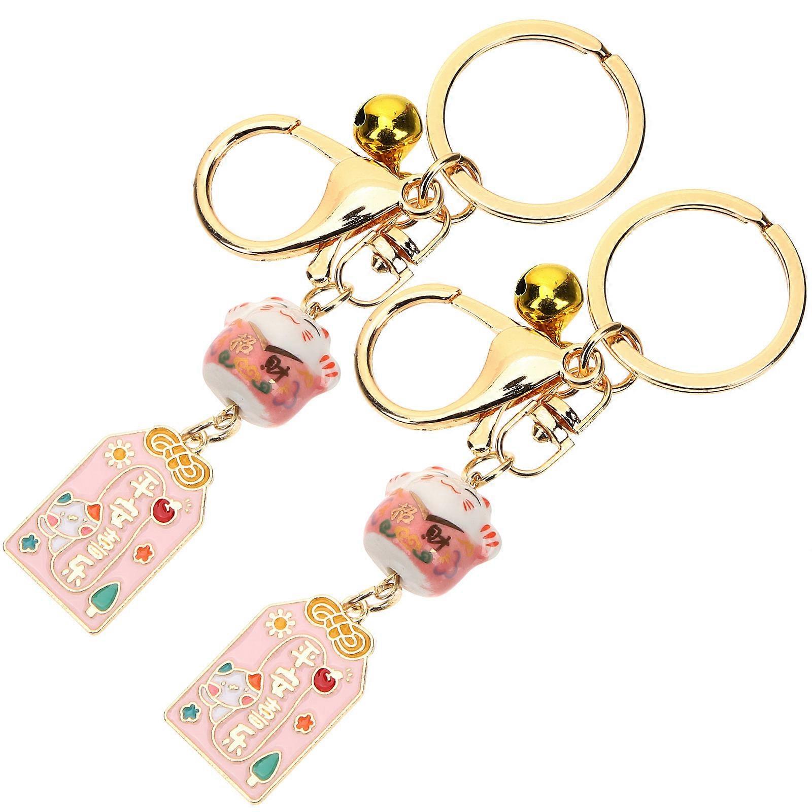 Luck Cat Keychain Pendant Japanese Key Chain for Decoration 4Pcs
