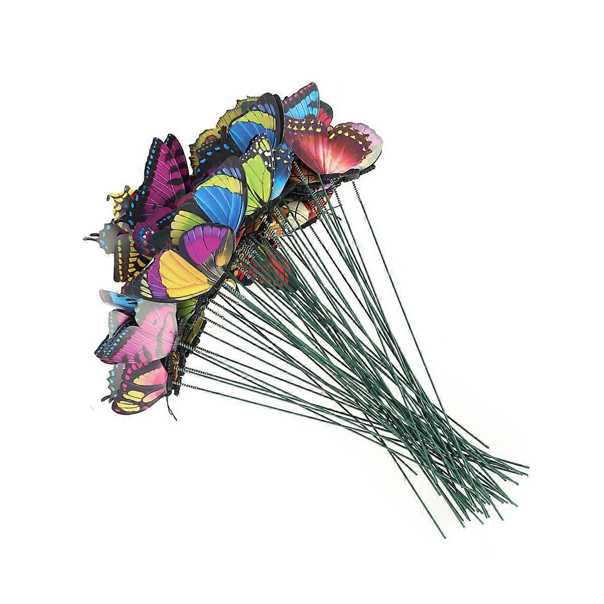 Assorted Color Artificial Stick for Garden Butterfly Decor 100Pcs