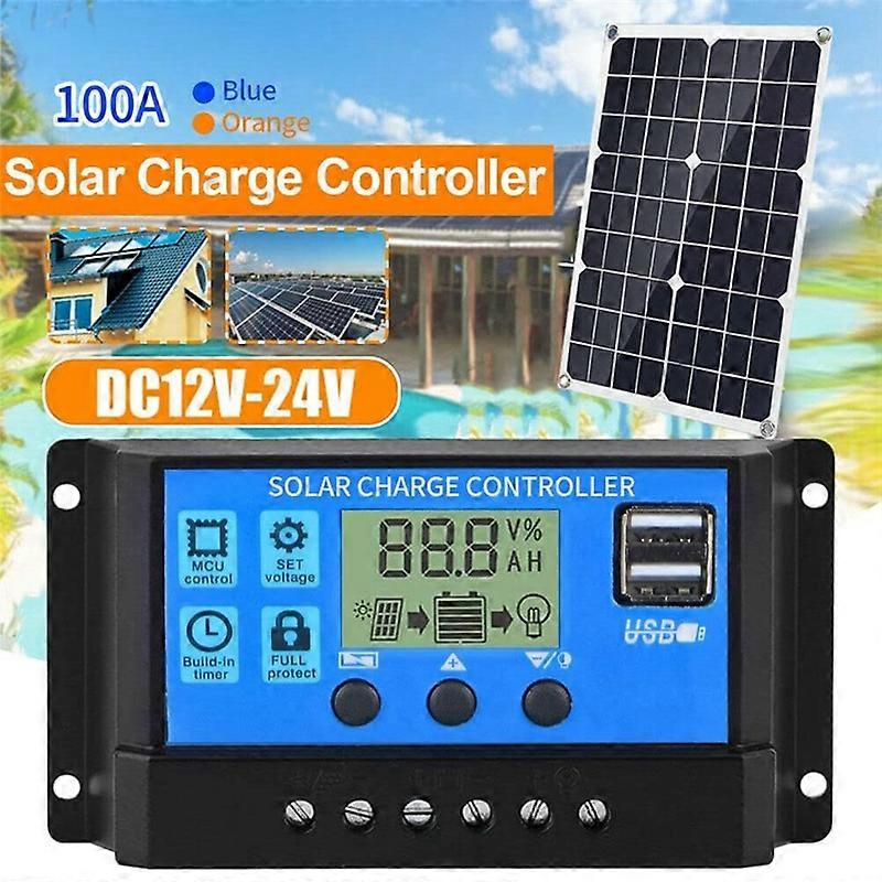 100A Solar Charge Controller, Solar Panel Battery Intelligent Regulator with Dual USB Port, Multi-Fu