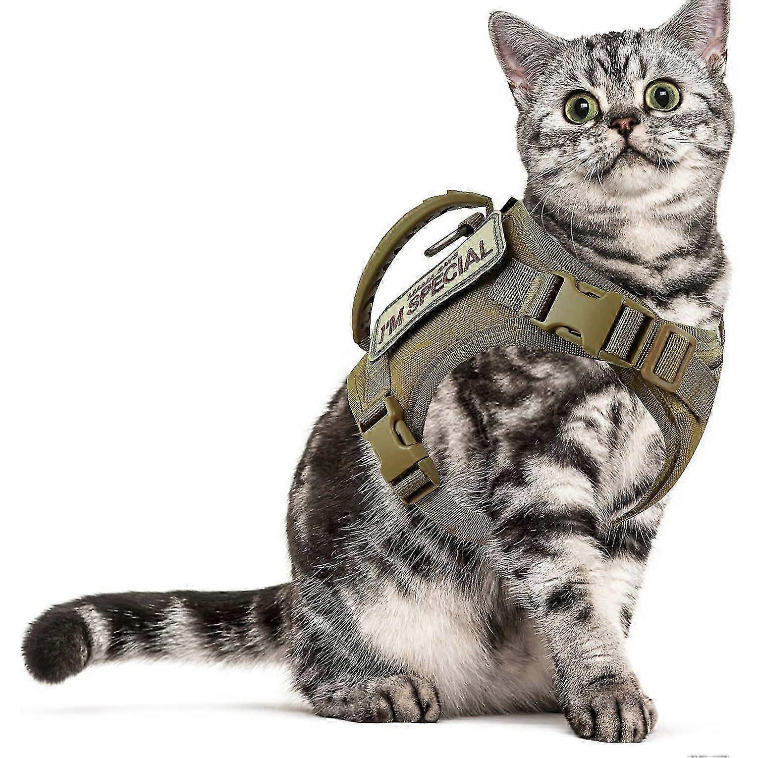 Tactical Cat Harness and Leash for Walking,Escape Proof Soft Adjustable Pet Vest Harness for Large Cat,Breathable Mesh Small Dog