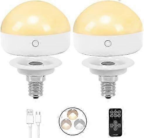 E14 Rechargeable Light Bulb,2Packs,300LM,40W Equivalent,Detachable Charging,3 Color Temperature,Remote Control Puck exigency Lamp,Dimmer,Timer,for No