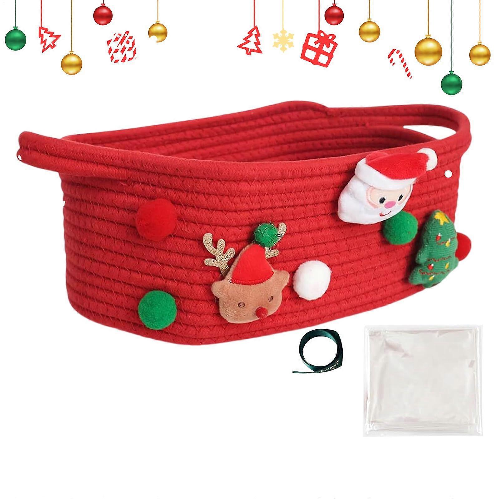 Cotton Rope Basket | Toy Basket With Handles | Organizer Bin For Home Kitchen Entryway Bedroom Playroom Closet | Red