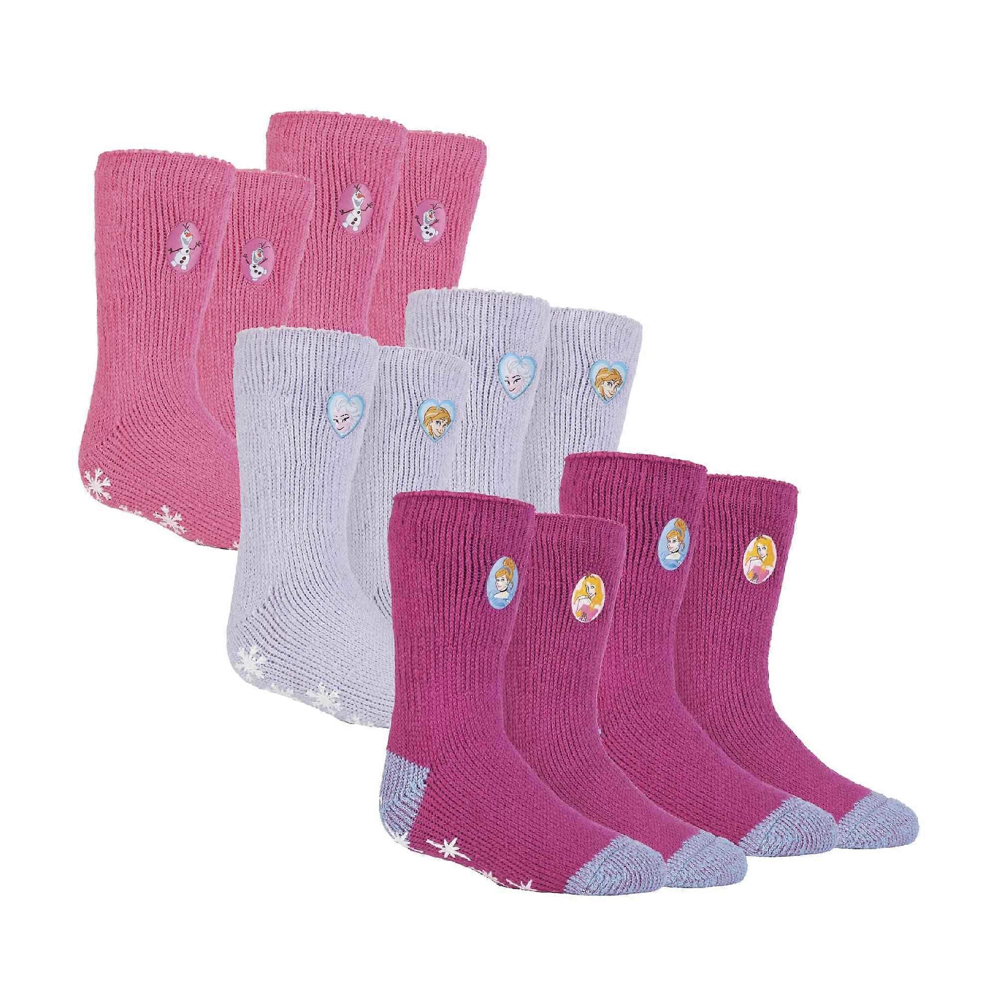 Heat Holders - 6 Pairs Kids Thermal Princess Design Slipper Socks