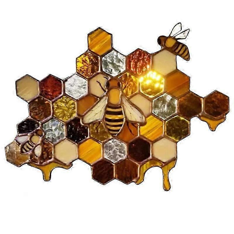 Bee fagure vitralii albine suncatcher colorat fagure agățat decor colorat albină pandantiv art