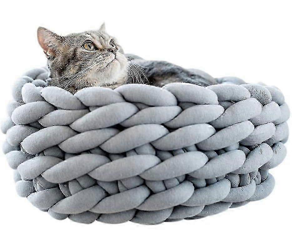 猫ベッドバスケットネストハンドニットペット寝袋厚手ウールラウンドドーナツペ