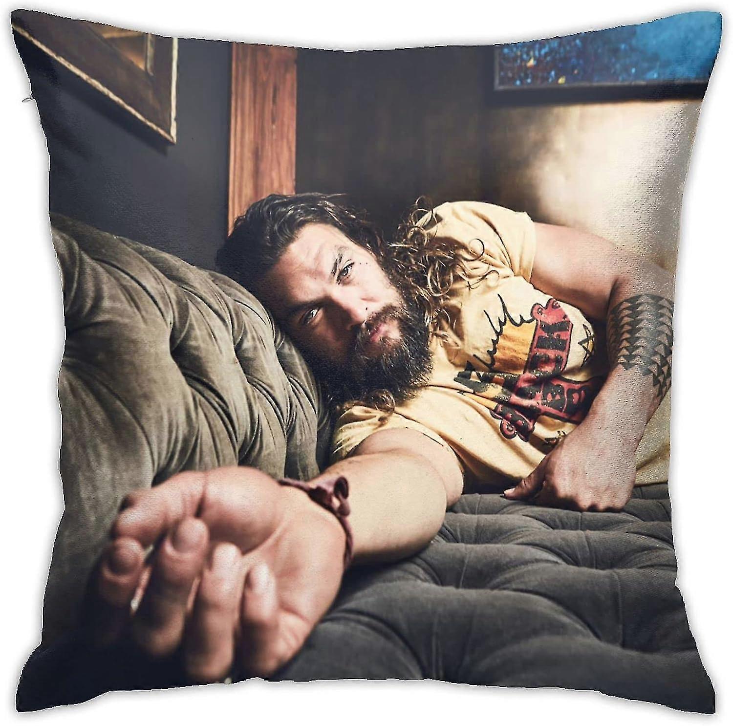 Jason-Momoa jogar capa de travesseiro com zíper escondido fronha para sofá quarto sala de estar Home Decor (lados duplos) 18 x 18 polegadas, branco -[A08]