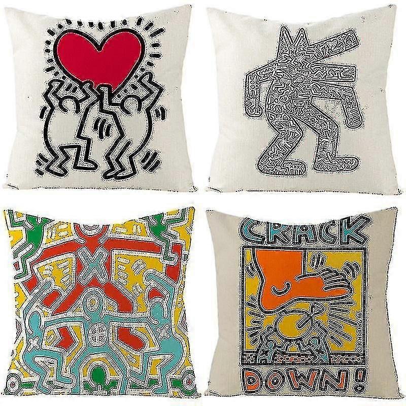 Keith Haring Graffiti Print Linen Pillowcase