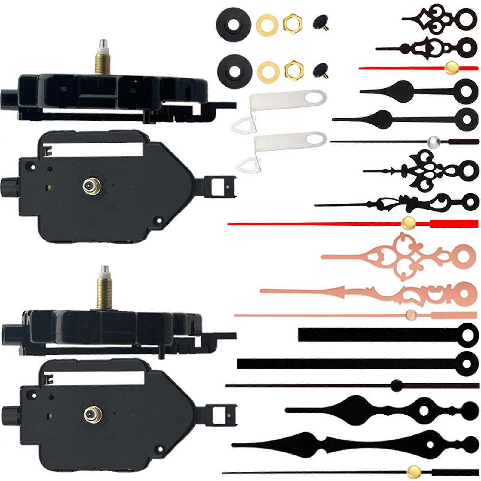 2 Pack Clock Mechanism Quartzs Pendulum Type Movement DIY Kits with 6 Pair of Hands for Customs Wall Clock Repair Parts Multicolor