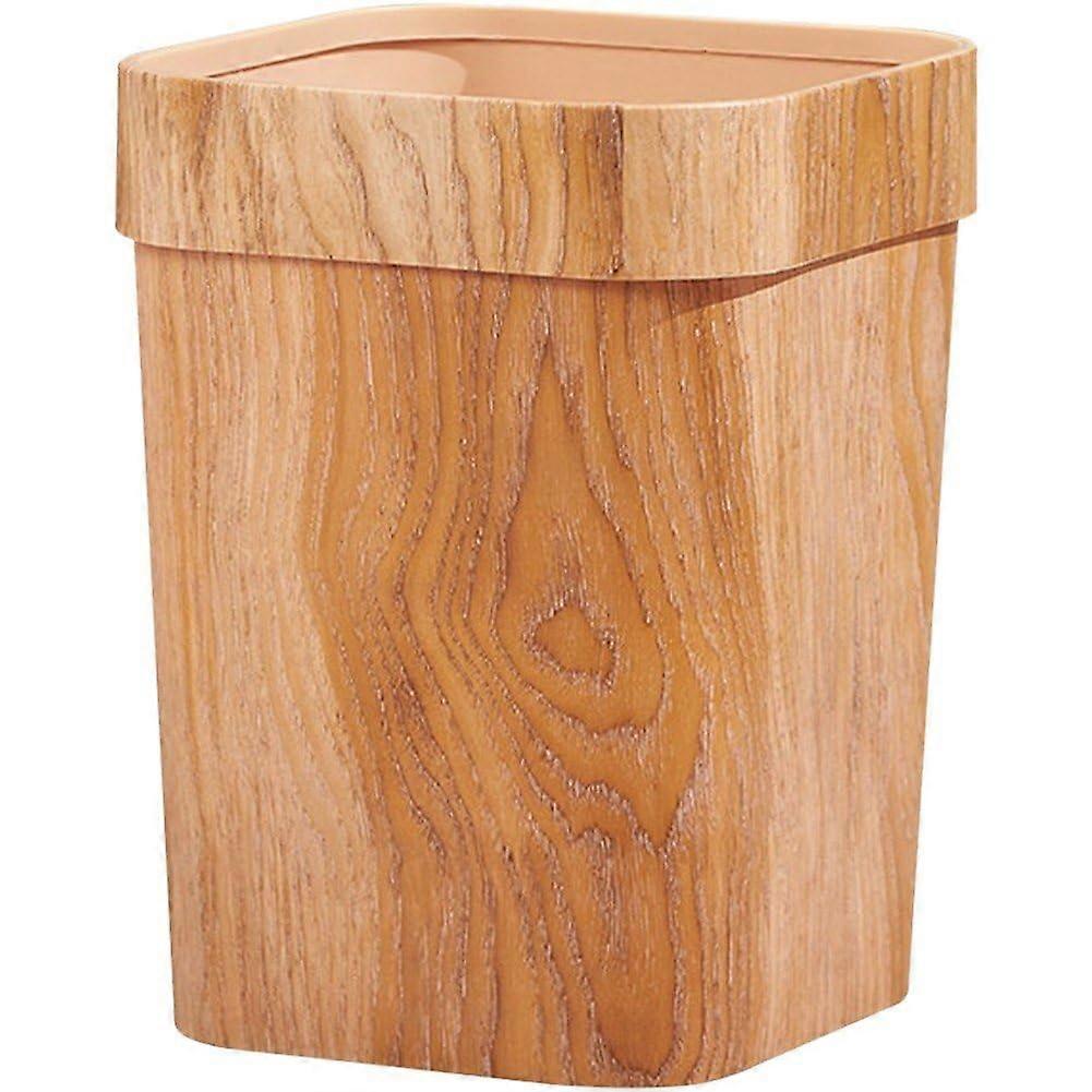 Trash Can Large Capacity Pressing Ring Retro Style Mimetic Wood Grain Color2 Plastic Garbage Bin
