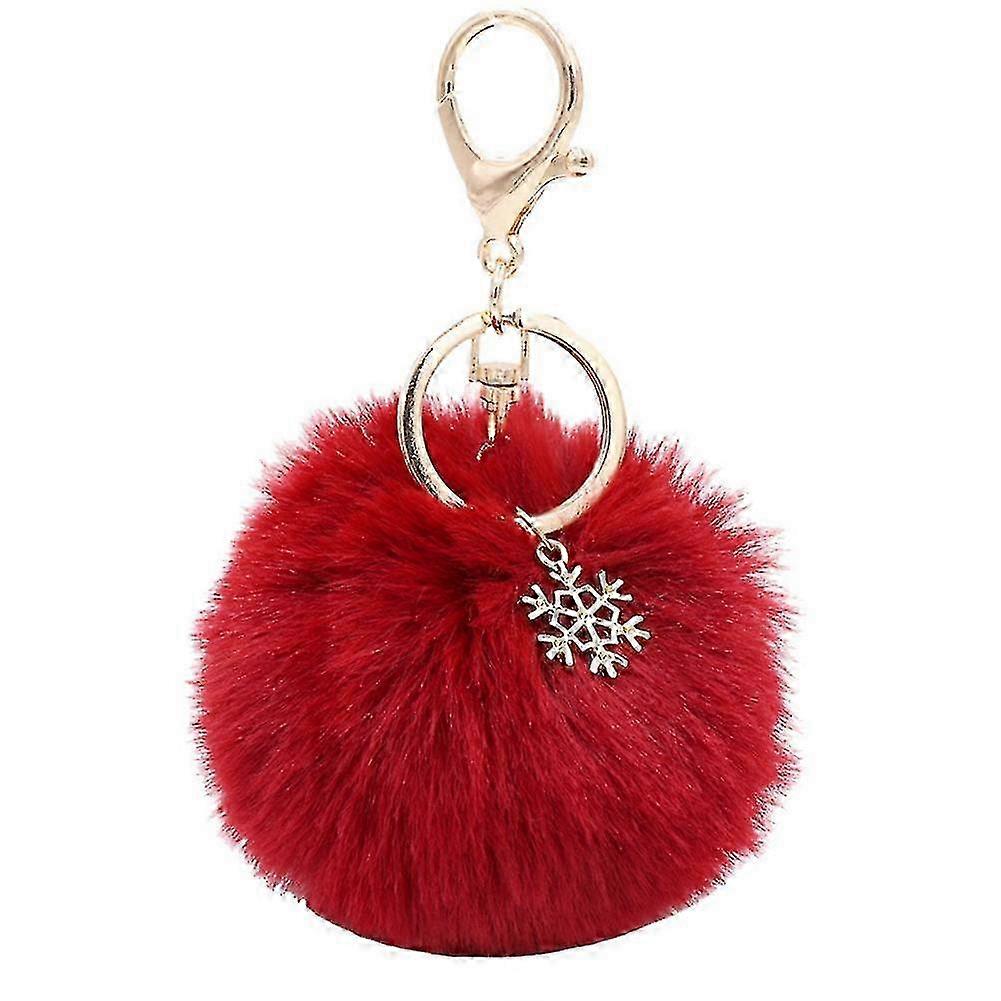 Snowflake Fluffy Pompom Ball Key Chain Ring Holder Car Bag Ornament Keychain