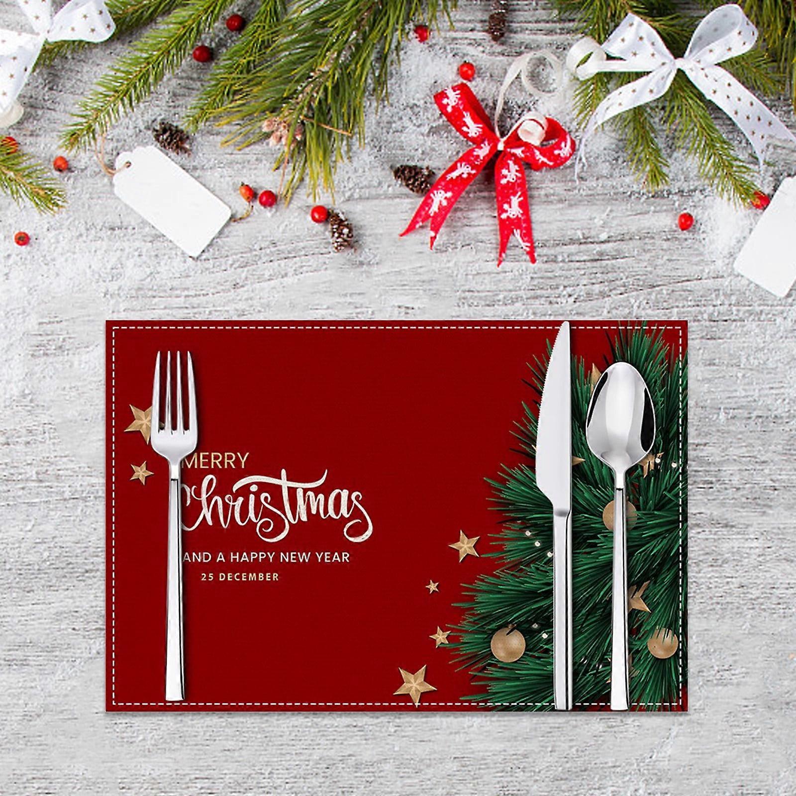 Gnobogi Christmas Linen Placemats Holiday Blessings Letters Printed Table Mats Guest Table Decorative Heat Insulating Mats on Clearance