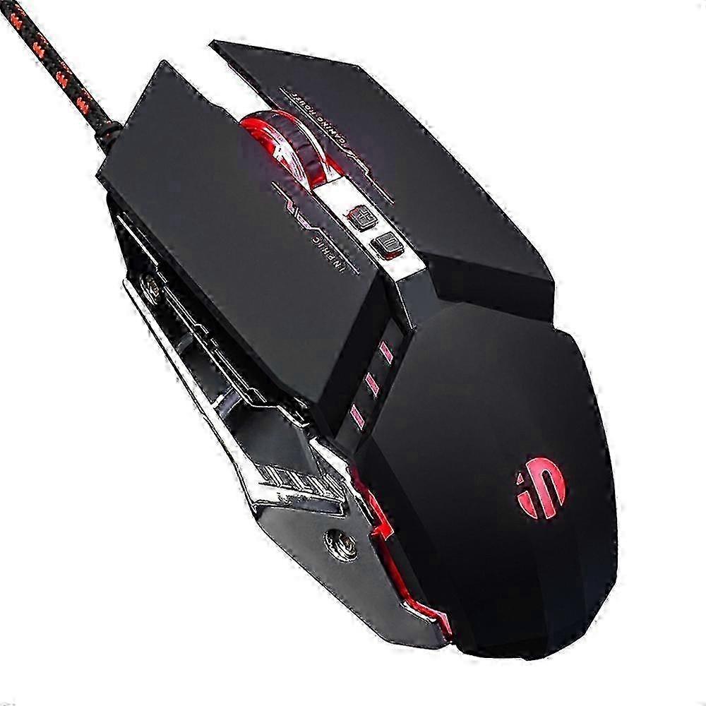 INPHIC PW2 USB Wired Gaming Mouse Colorful Light Macro Programming Computer Laptop Mice - Black