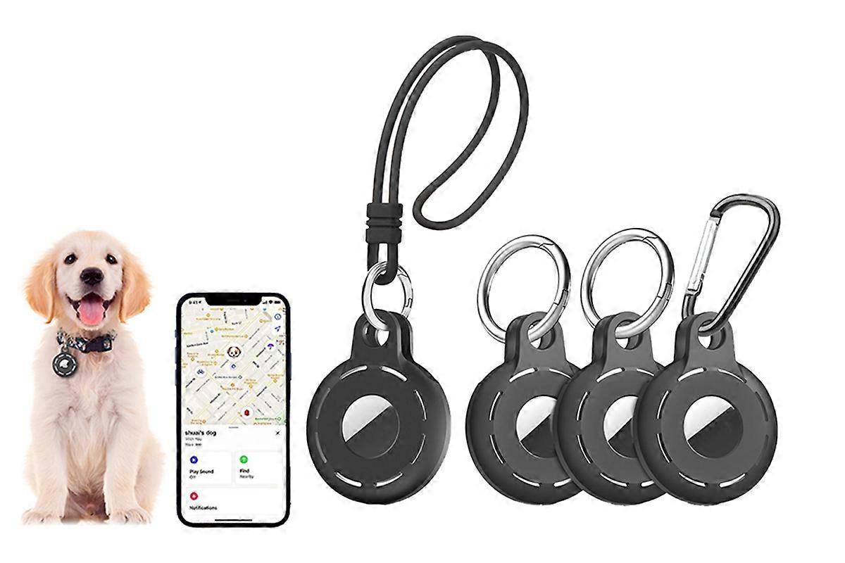 4pcs Airtag Holder Silicone Protective Case Shockproof Key Chain Accessories -Black