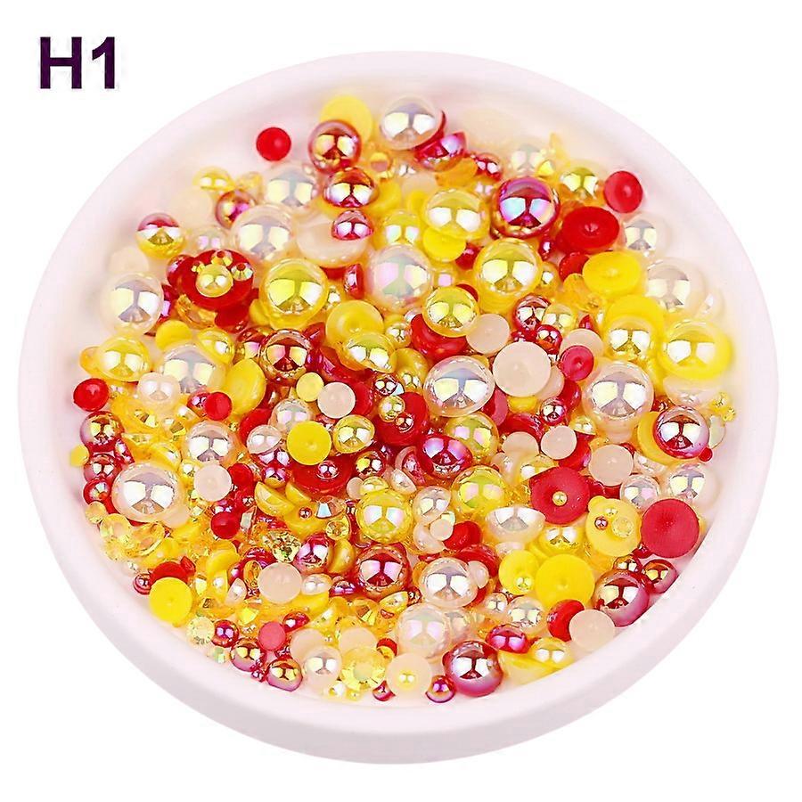 2mm-10mm,7 sizes,500pcs AB colors Flatback Half Round Pearl With Transparent AB Rhinestones Mixed Glue On Beads Nail diy Gems