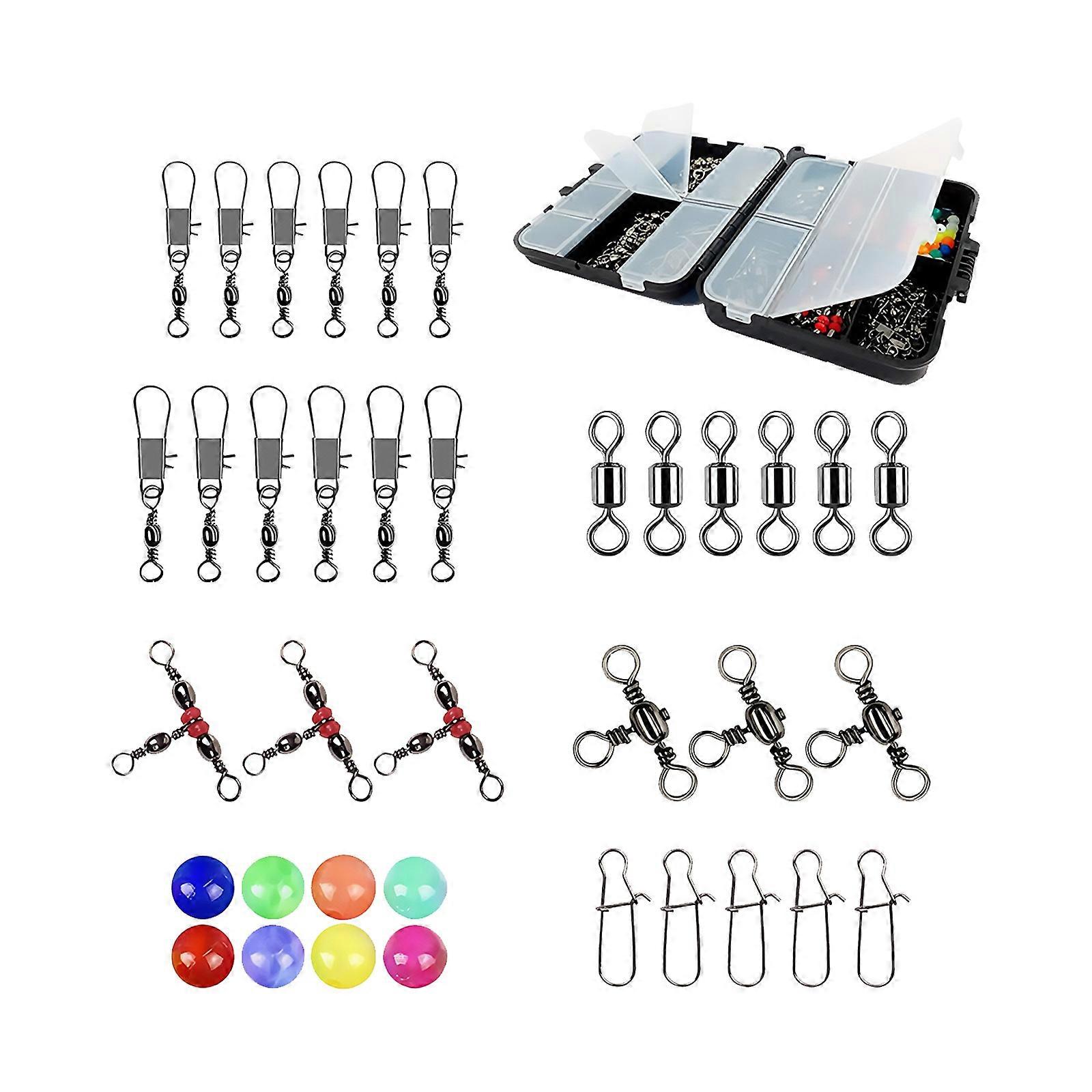 Fishing Swivels Snaps Set Fishing Accessories Include Beads and Storage Box 3 Way Crossline Barrels Rolling Barrels Swivels Multicolor