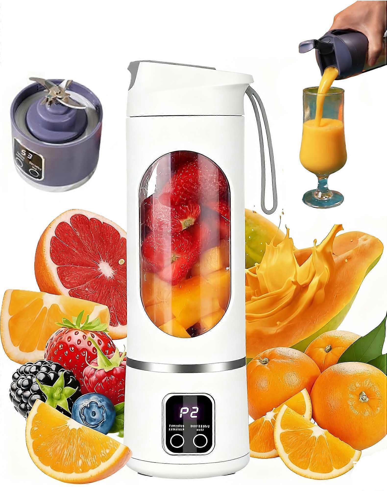 Portable Blender with Smart LED Display, 12Blade  Speed Smoothie Maker, 450ML Rechargeable Cup for Shakes, Juice, Travel and Gym White