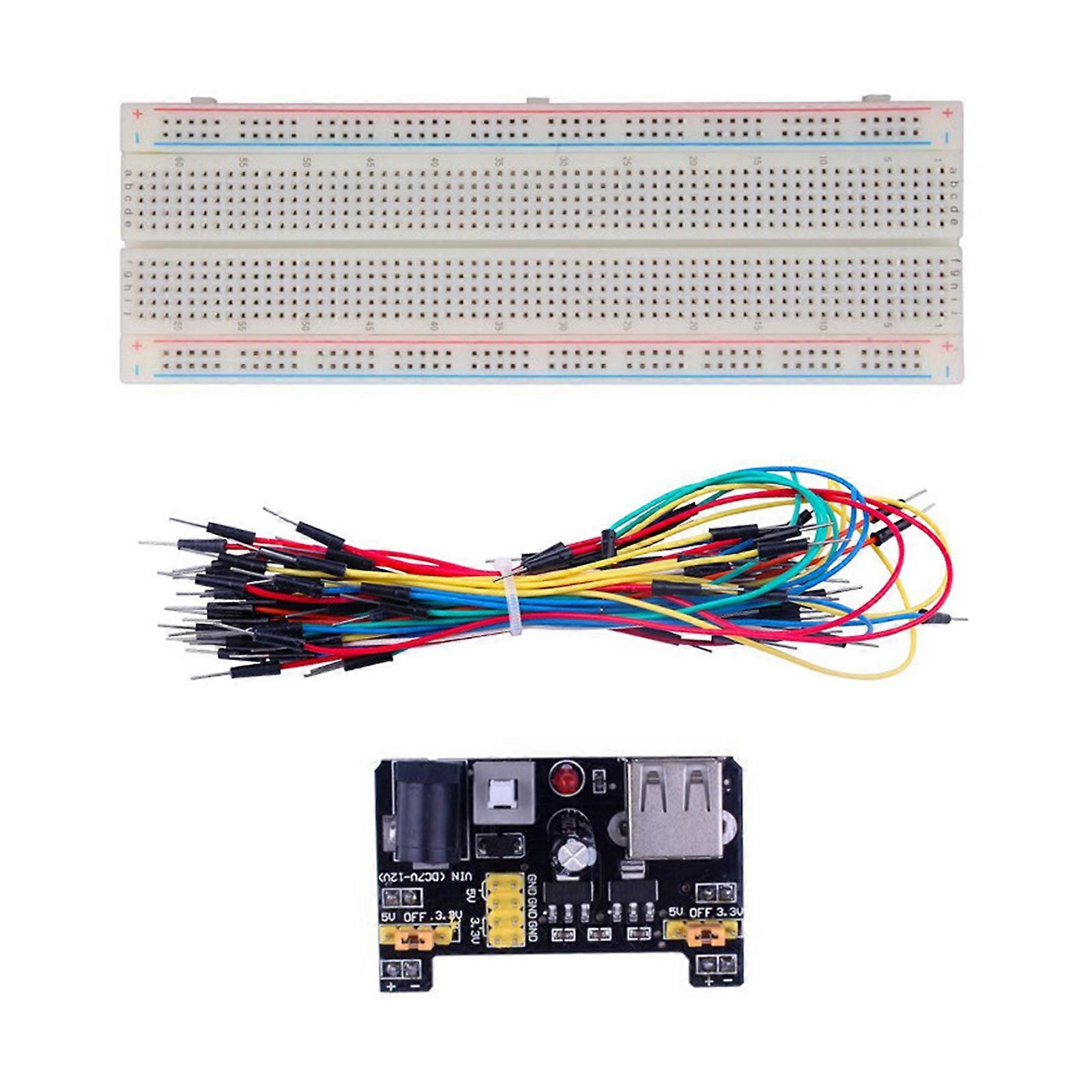 3.3V/5V MB102 Breadboard Power Module + 65 Jumper Wires + MB102 830 Points Prototype Bread Board for Kit Multicolor