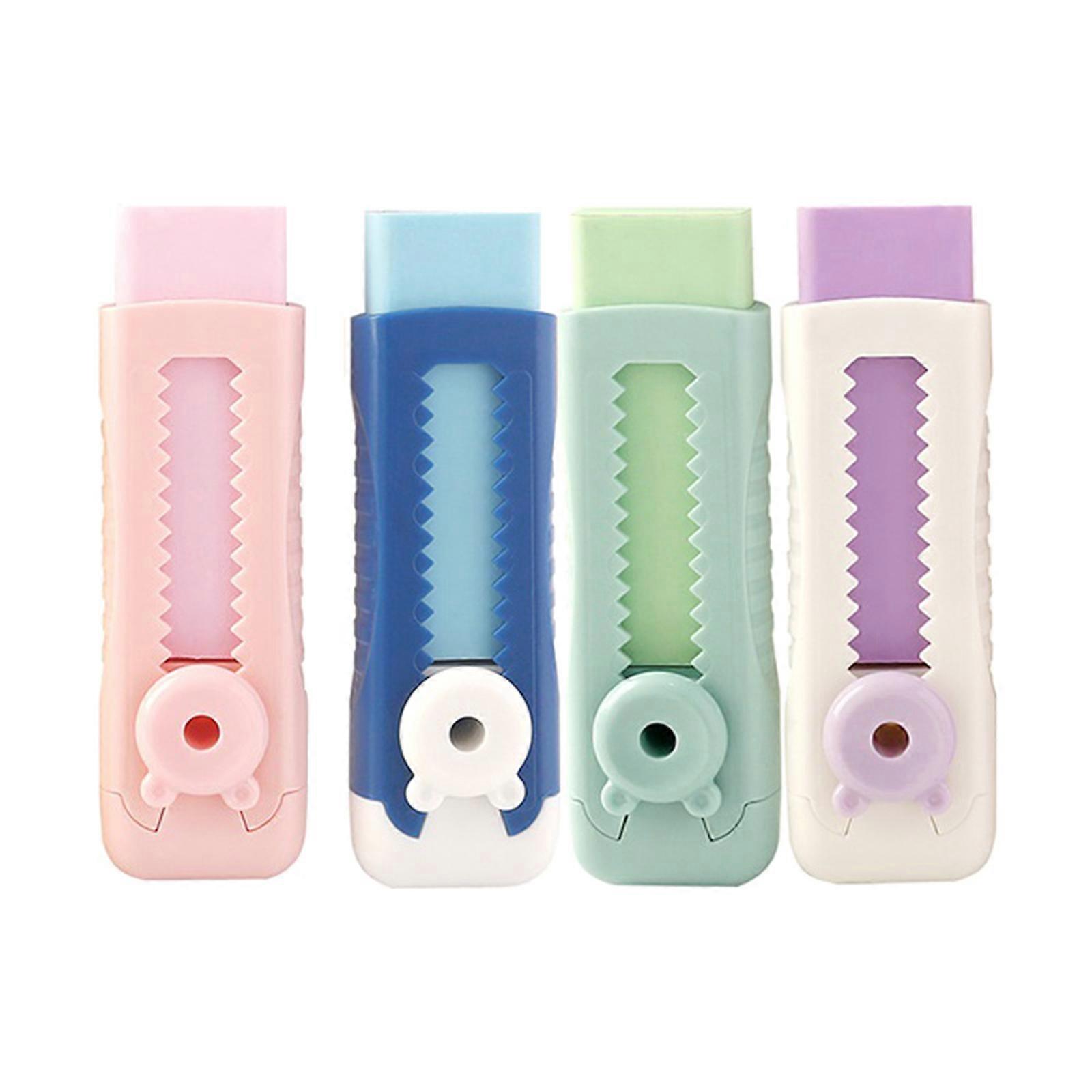 4Pcs Retractable Erasers Refillable Colorful Eraser with Retractable Sleeve Easy Erasing Art Eraser for Writing Drawing Multicolor
