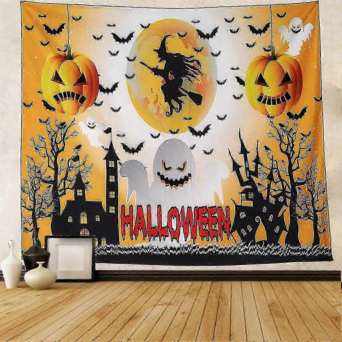 halloween billedvev gresskar billedvev dekorasjon flaggermus heks billedvev veggteppe for halloween fest dekor rom (150 x 200 cm) bd