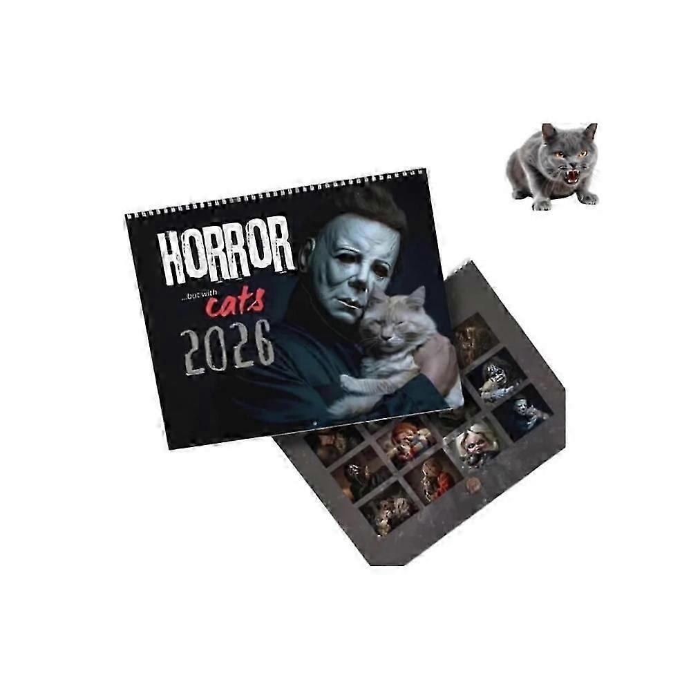 2026 هالوين فيلم رعب & القطط تقويم الحائط مخيف فن القطط ، 11x8.5 بوصة