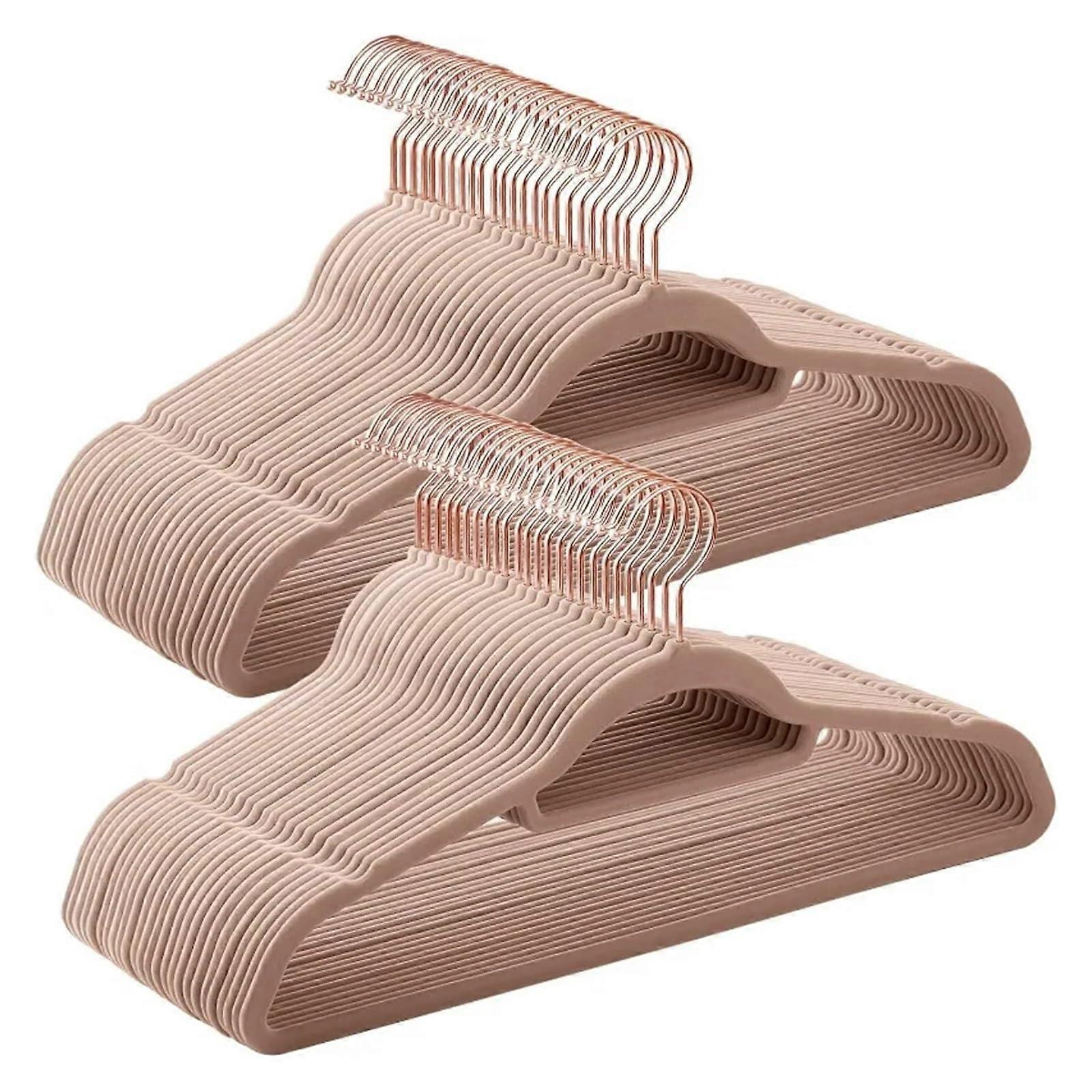 Clothes Hangers Set of 50 with Rose Gold Swivel Hook, NonSlip SpaceSaving Slim Design, Brown