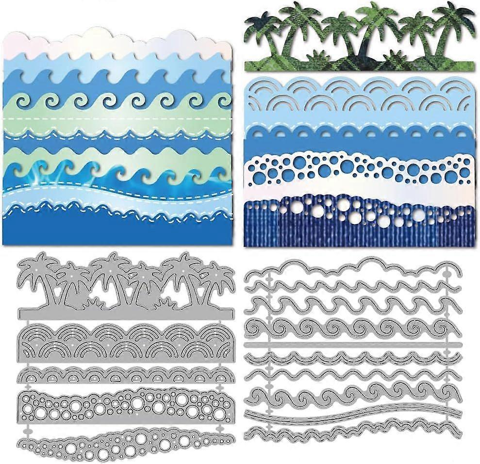 Sea Wave Edge Die Cuts for Card Making Coconut Tree Border Embossing Metal Cutting Dies Seaside Bubbles Paper Craft Die Cuts Stencils for Scrapbooking
