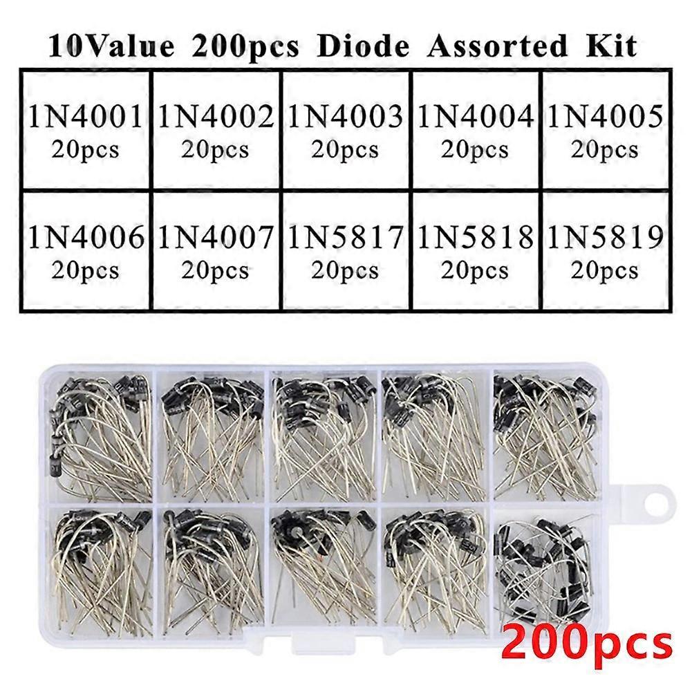 200pcs 10 Value Rectifier Diode 1N4001~1N5819 Zener Diode Assortment Kit