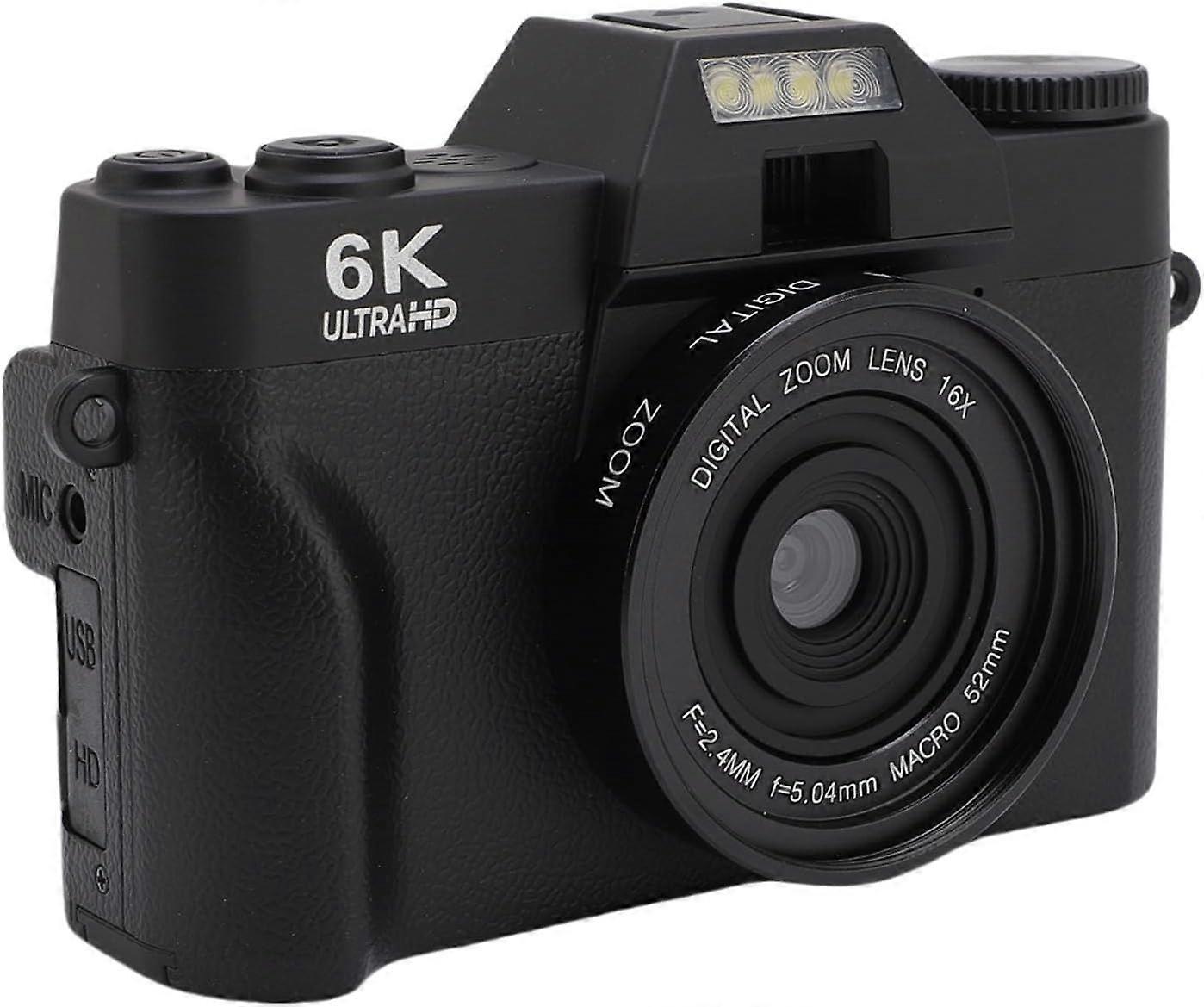 6K Digital Camera, Autofocus Retro Camera with 16X Digital Zoom, 180 Flip Screen, LED Fill Light