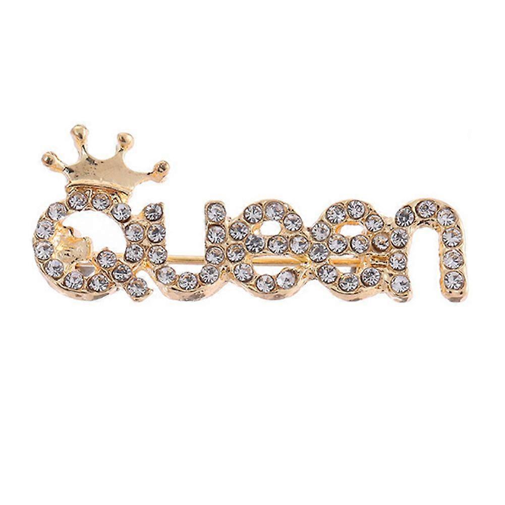 Queen Brooches For Women Crown Letters Party Office Brooch Pins Gifts Button Cardigan Short Sleeve Suit Accessories
