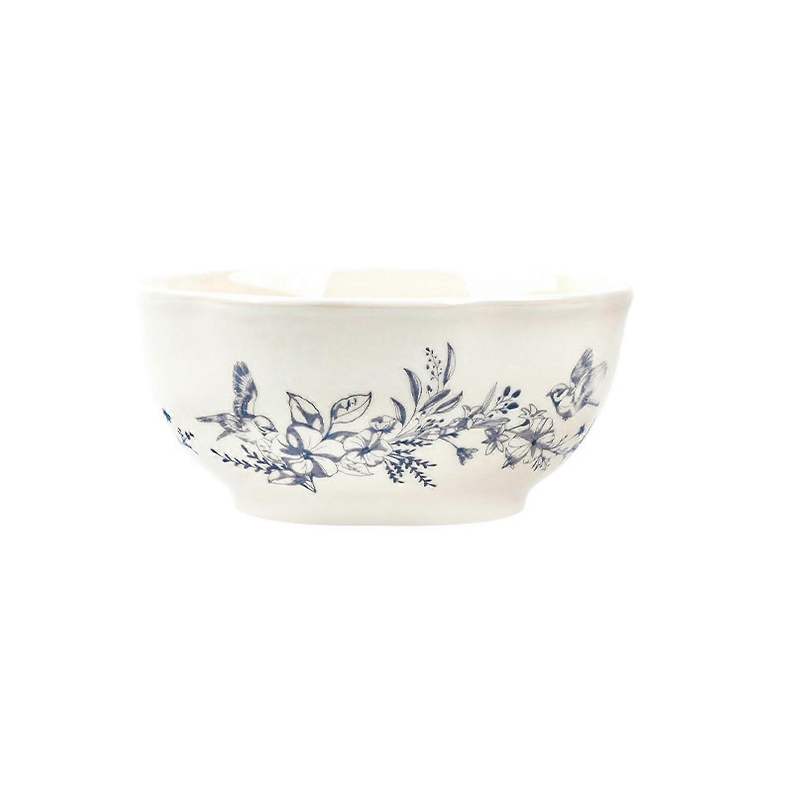 Ceramic 8 Inch Blue Retro Soup Bowl Microwave Dishwasher Safe Scratch Resistant Dinnerware