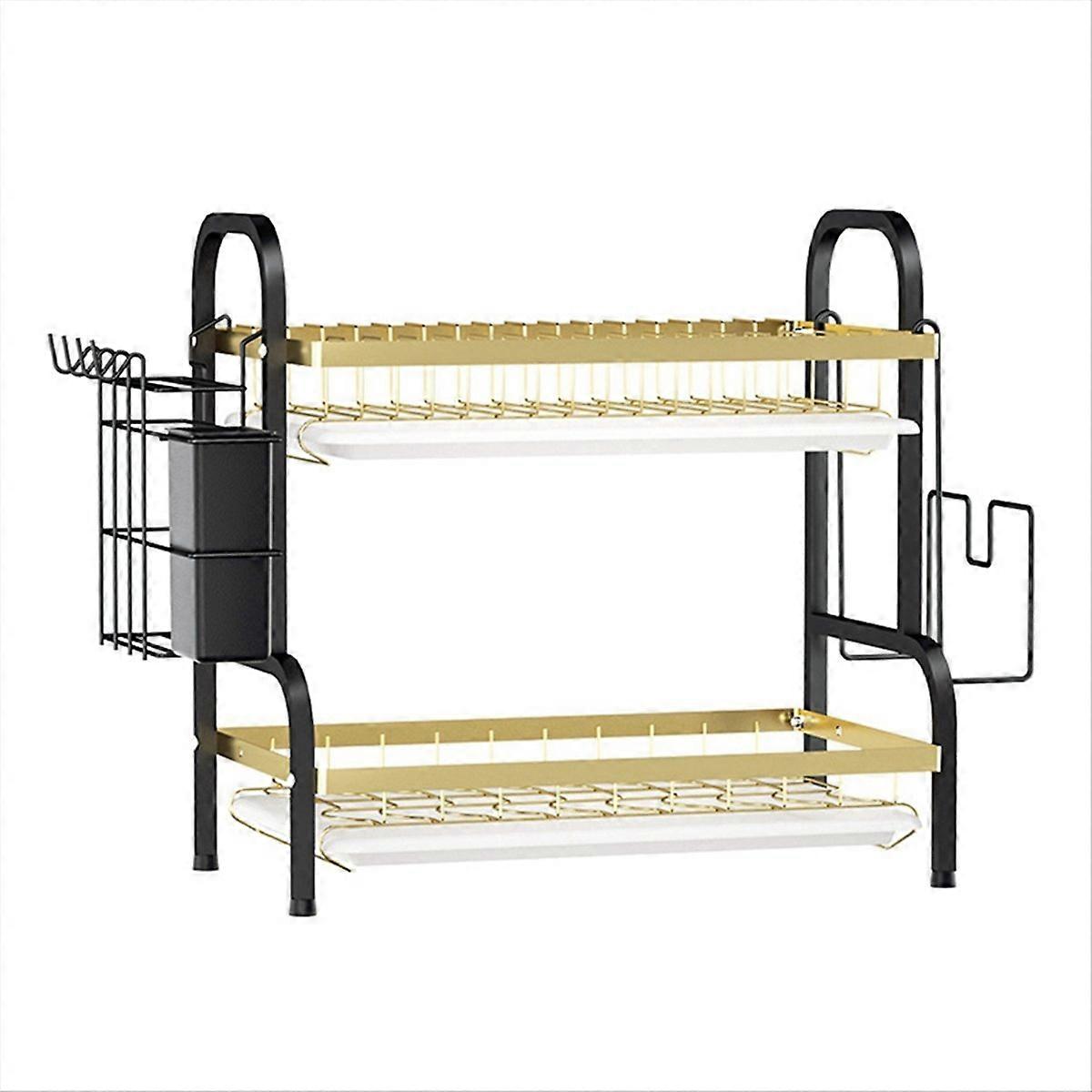 2-Tier Dish Drainer with Drainboard, Large Capacity Dish Rack,