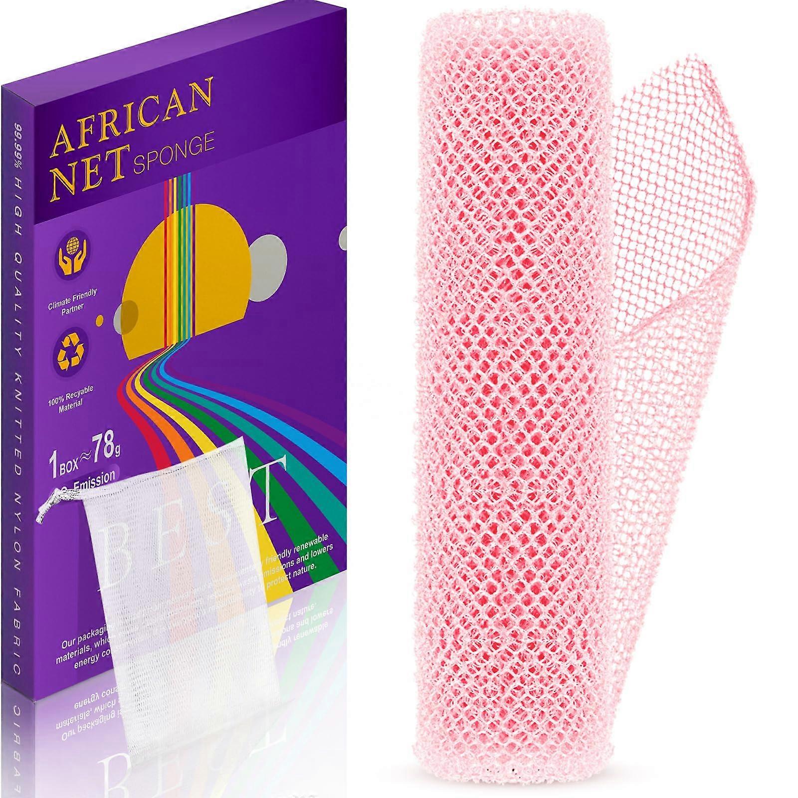 African Bath Sponge Exfoliating Body Scrubber for Deep Cleansing Quick Drying Long Net Pink