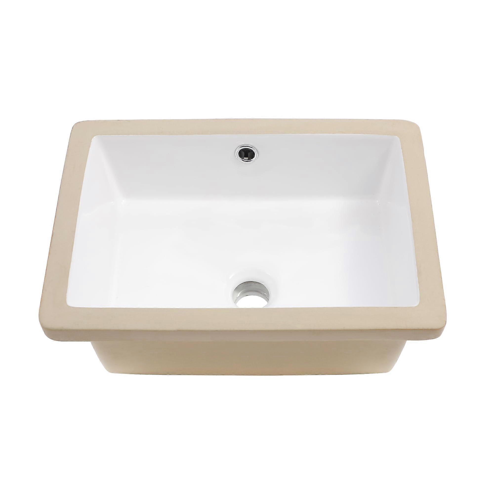 18x12 Undermount Bathroom Sink with Overflow, White Rectangular Ceramic Basin, SpaceSaving Design