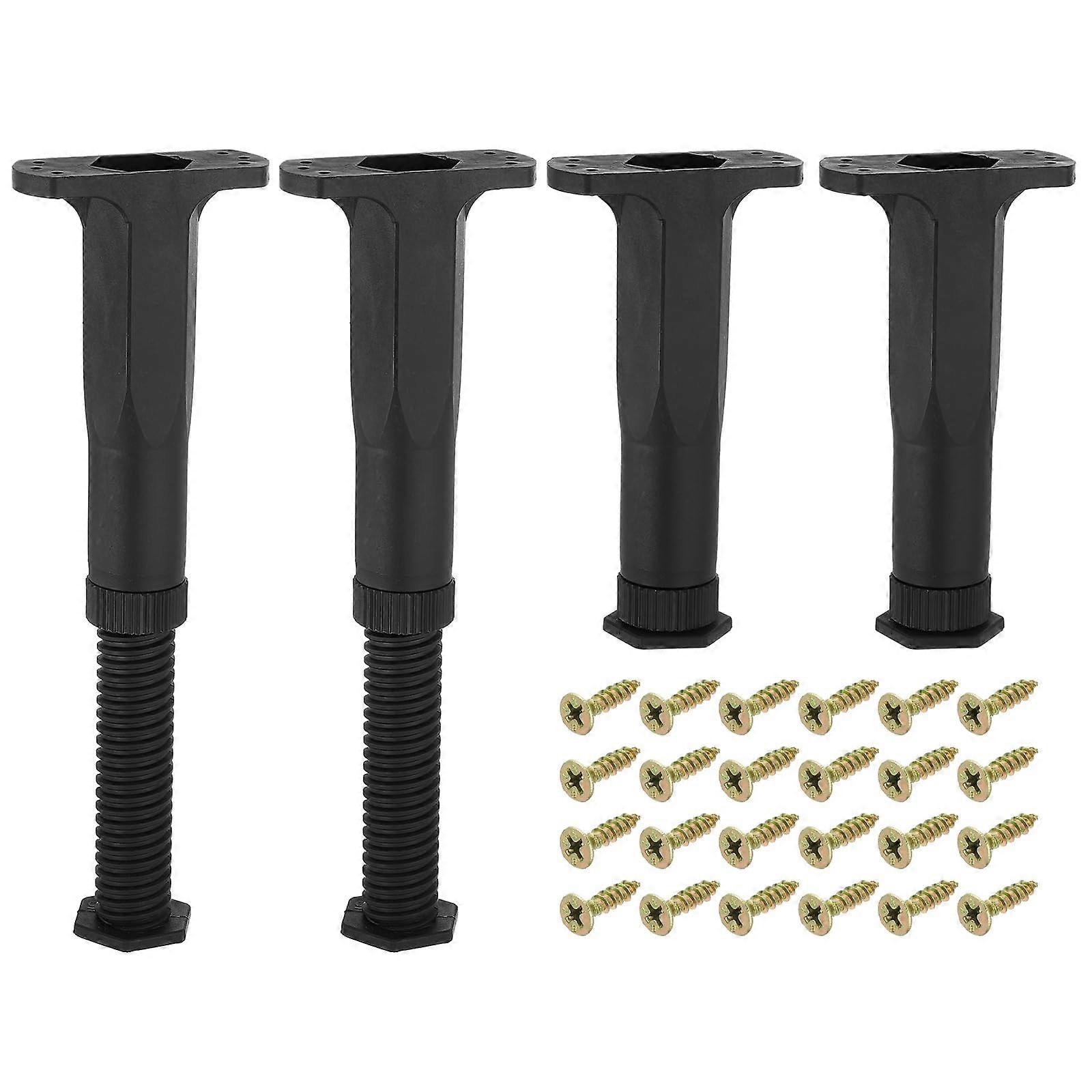 6 Set Adjustable Metal Bed Frame Center Support Legs with Wide Base and Noise Reduction Pads, Black