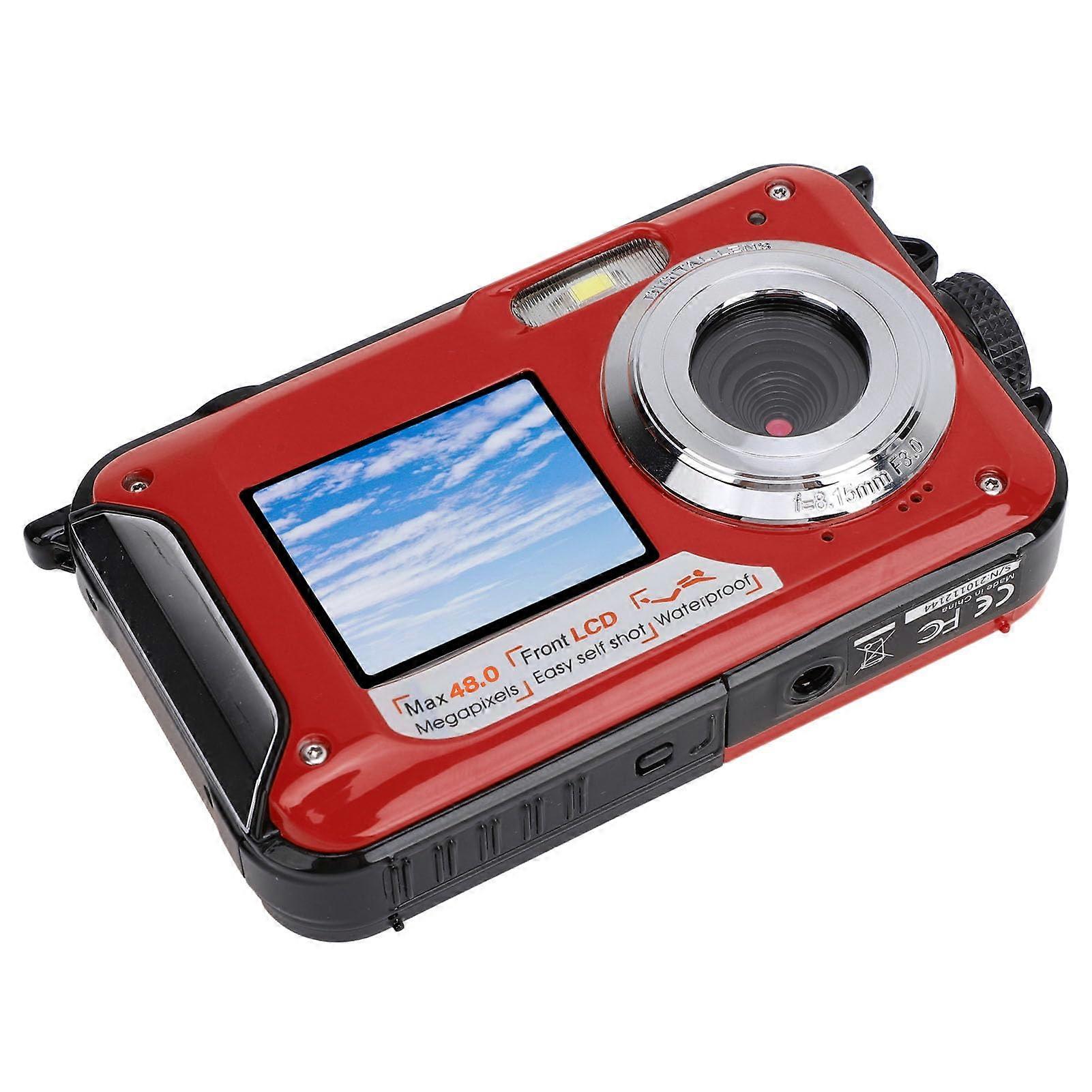 Underwater Camera 2.7K 48MP Dual Screen Waterproof 11FT for Snorkeling and Swimming Red
