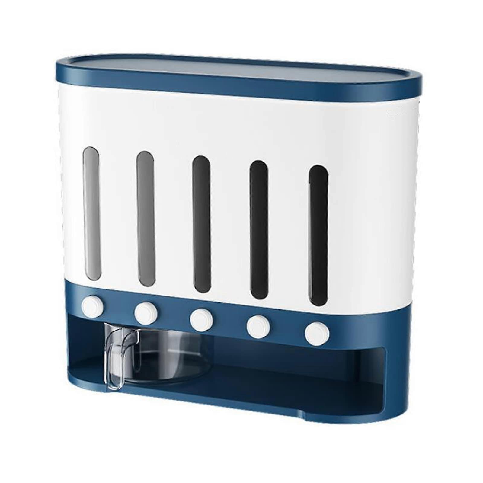 Wall Mounted Food Dispenser 5 Grid with Airtight Seal, Rice and Grain Storage for Kitchen