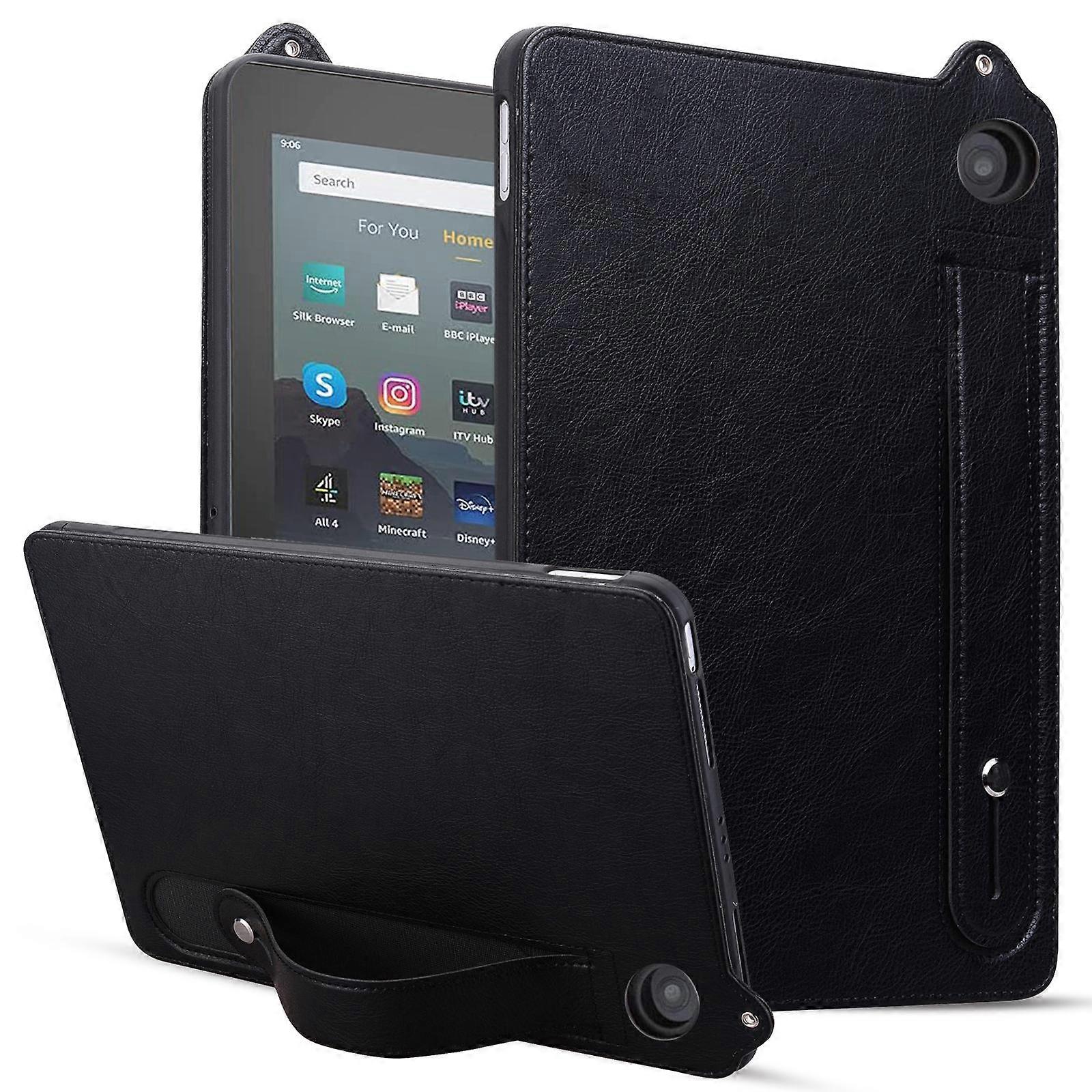 For Amazon Fire 7 (2022) Case Hand Strap Kickstand Leather Tablet Cover