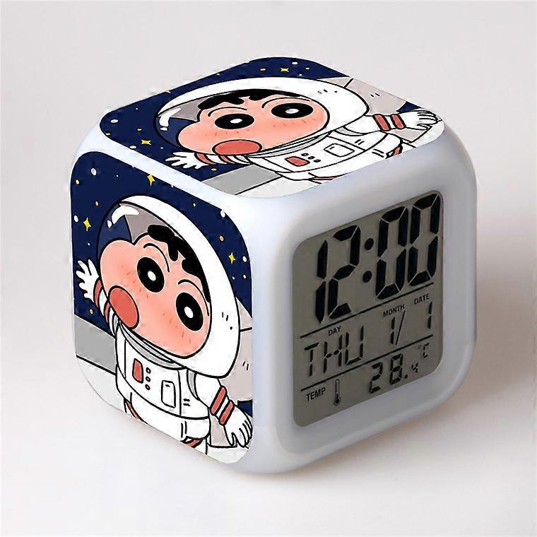 Cartoon Crayon Shin-chan Colorful Alarm Clock, a gift for children and students, featuring color changing and electronic clock.