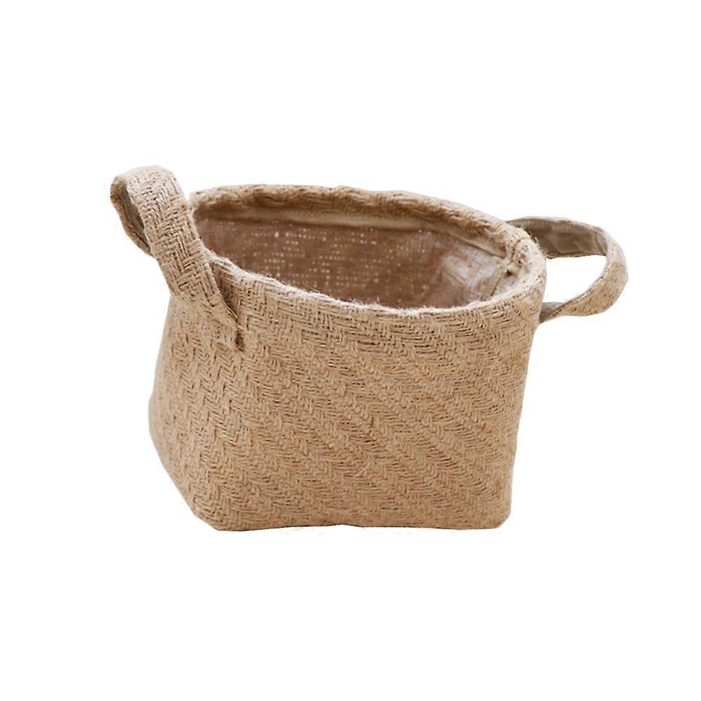 Woven Linen Storage Bin Small Size Hemp Office Kitchen Simple and Practical Ornament 1Pack