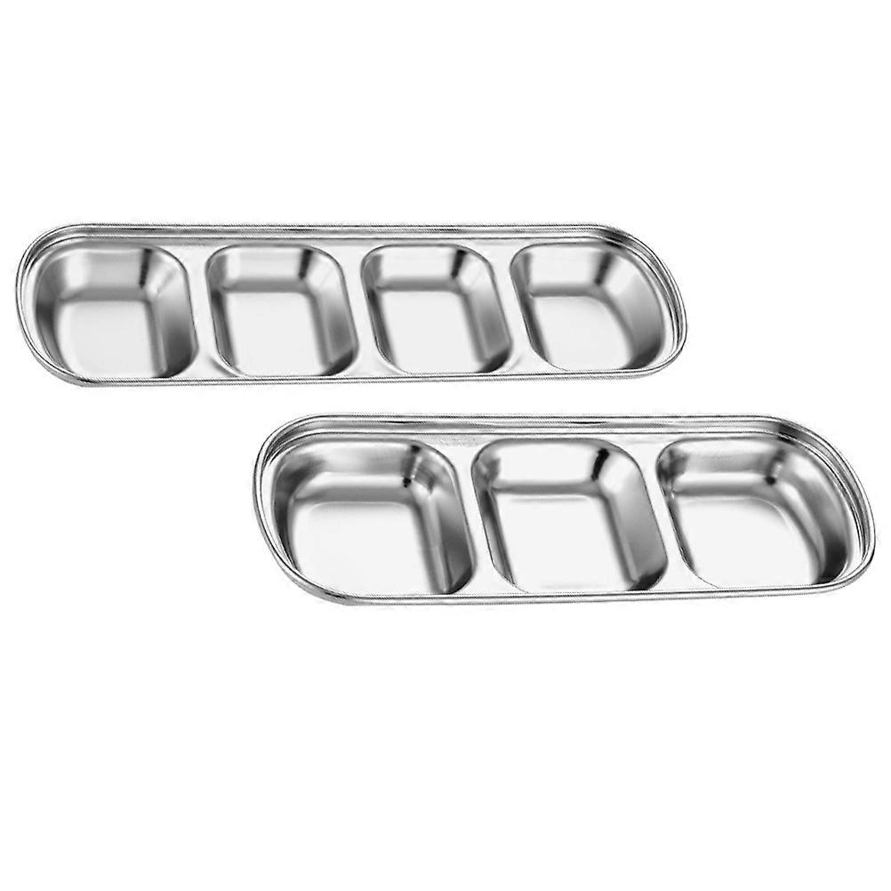Kitchen Condiment Plates Stainless Steel Multi-Grid Dishes for Kitchen Use 2Pcs