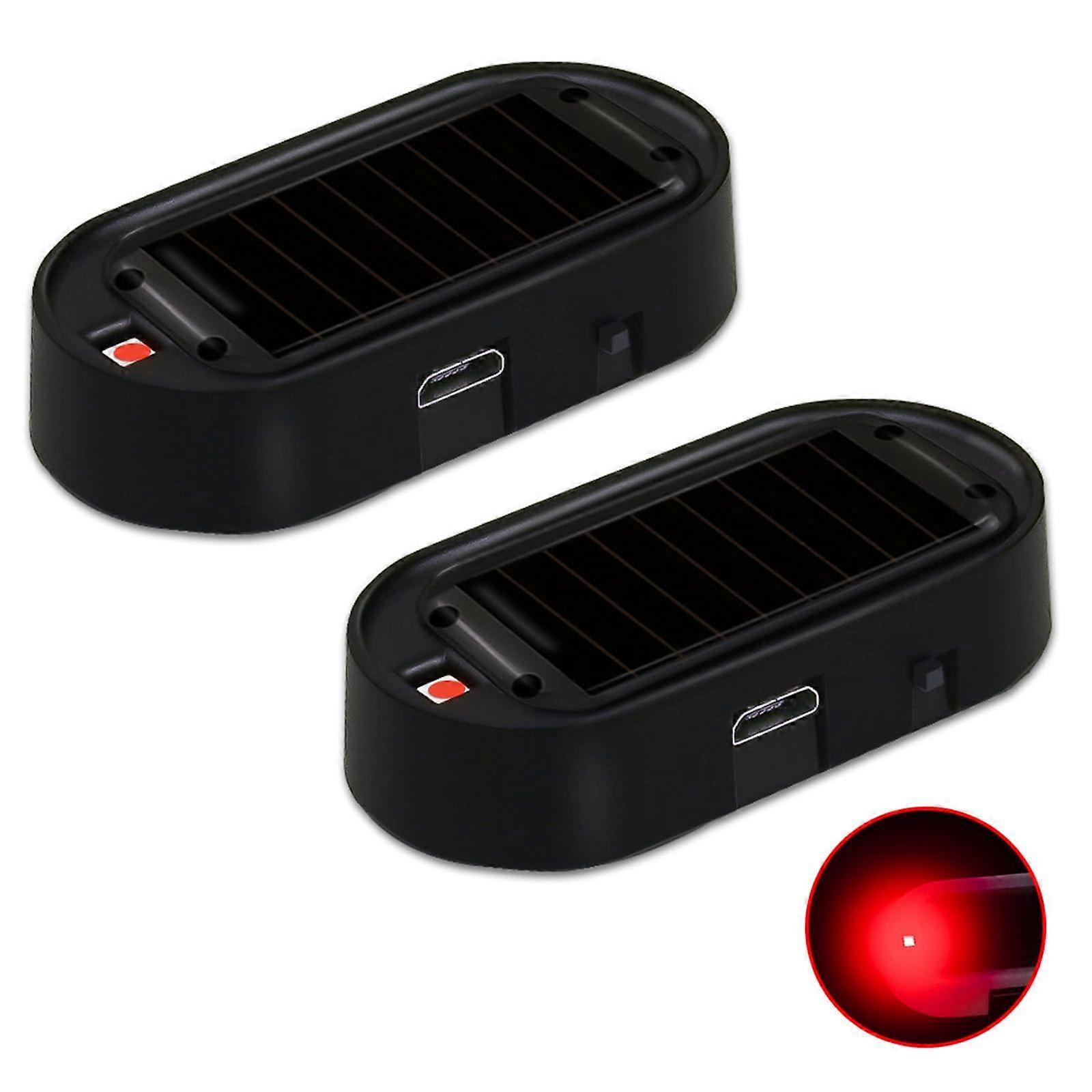 Car AntiTheft LED Light with Solar and USB Charging, Dummy Security Lamp, 2PCS Red