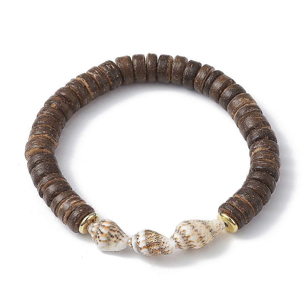 Natural Coconut and Shell Beaded Stretch Bracelets Coconut Brown Inner Diameter: 2 inch(5.2cm)