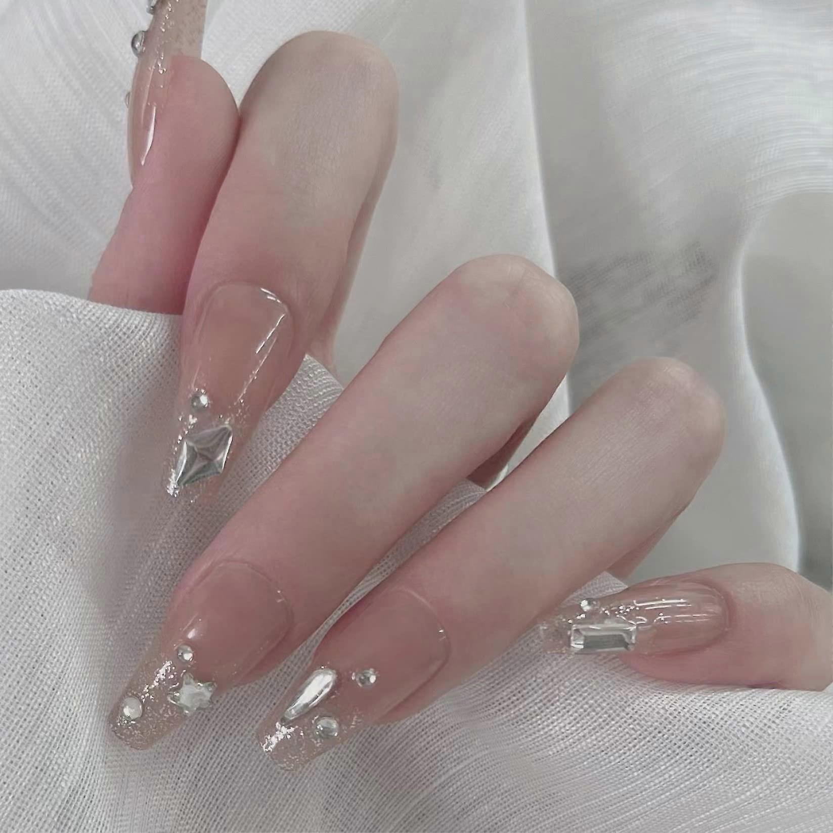 24pcs Long Acrylic Press On Nails Set, Full Coverage Waterproof False Nails for Women