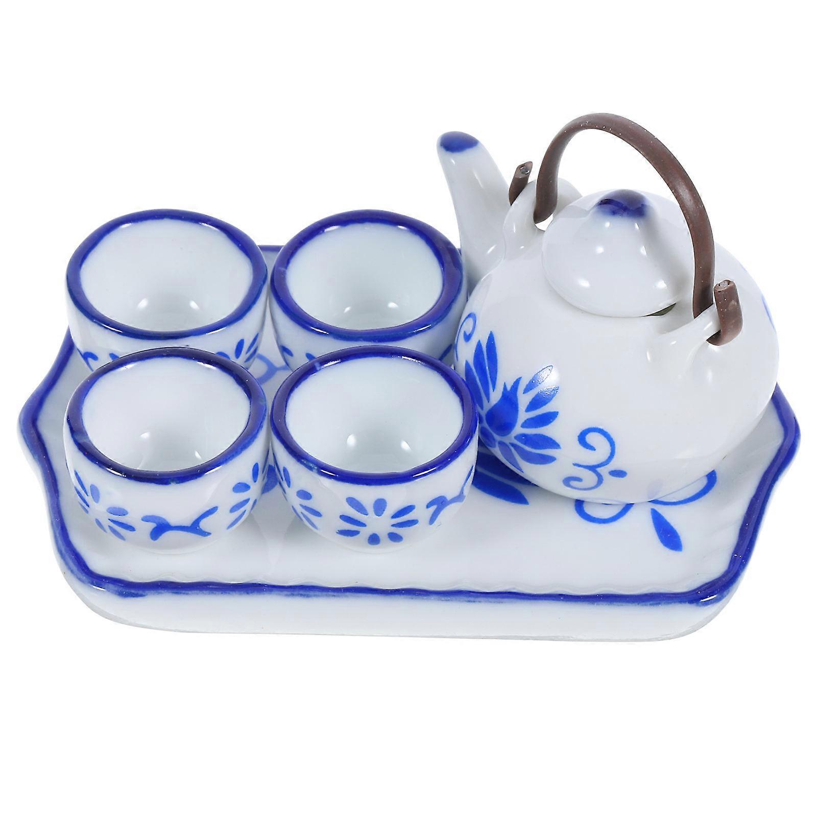 Mini Chinese Style Teaware Ornament Ceramic Tea Ware Model for Decoration 1Set