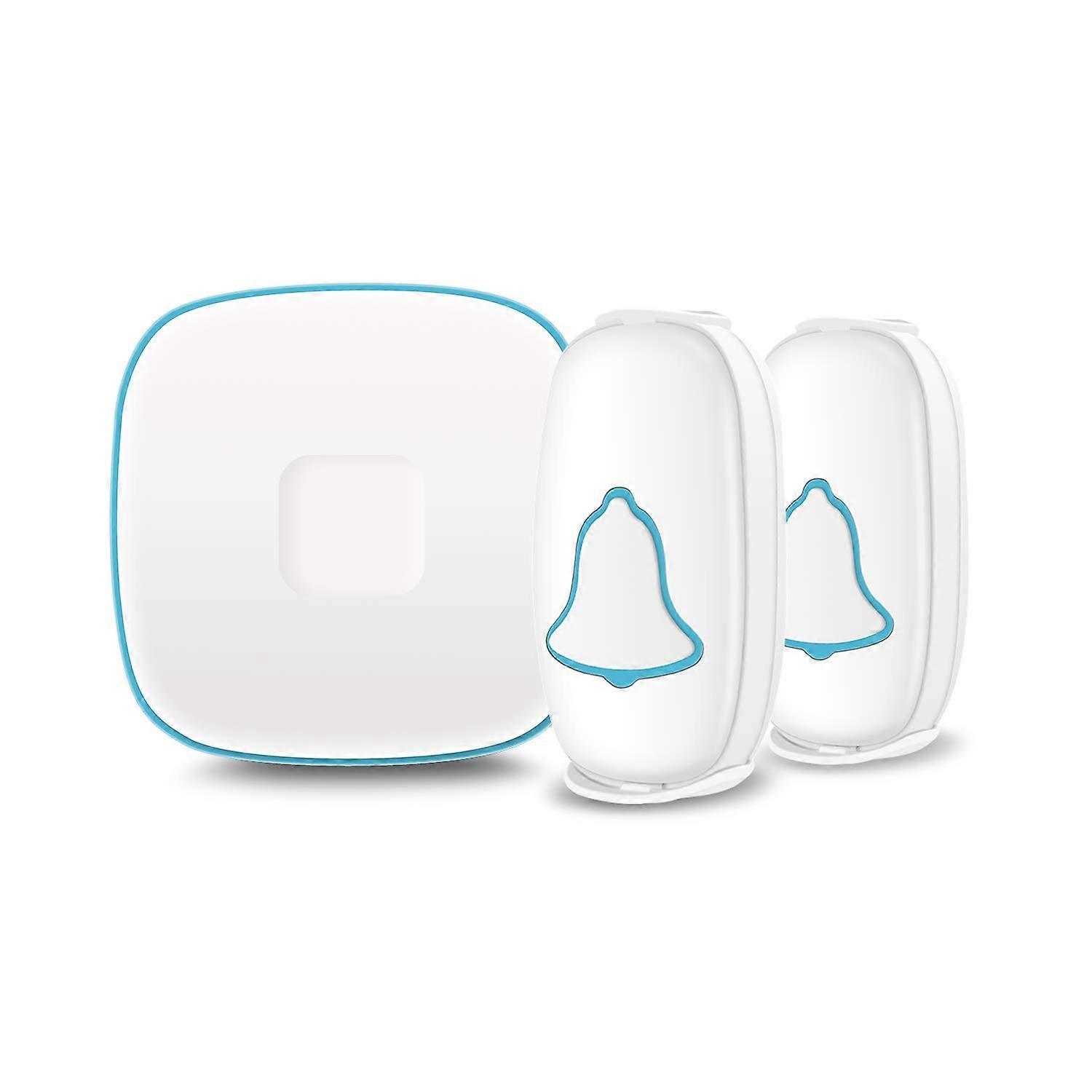 Wireless Doorbell Kit Waterproof 1000ft Range 38 Chimes LED Flash 2 Push Buttons 1 Receiver White