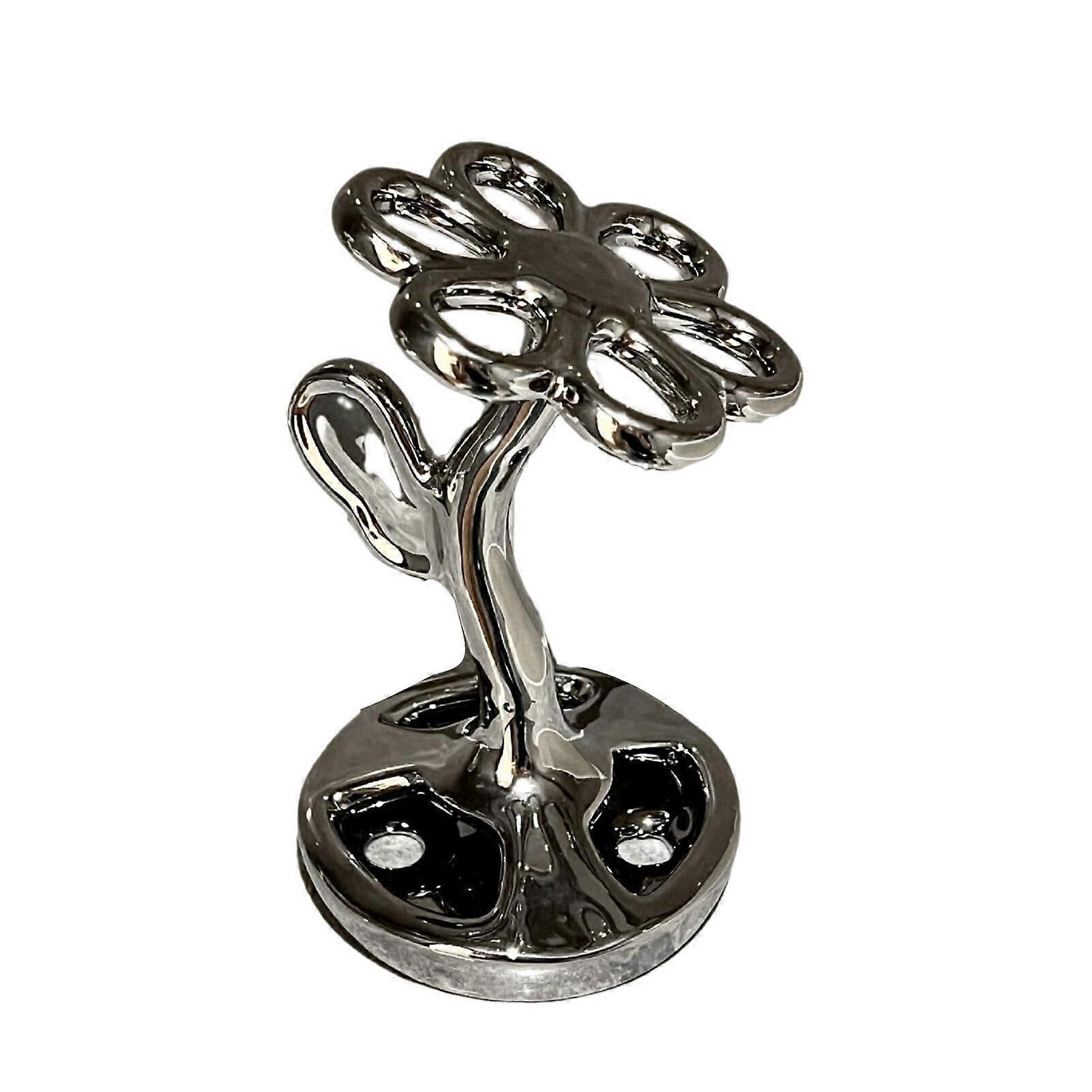 Floral Ceramic Toothbrush Holder with Silver Finish, Durable Bathroom Organizer for MultiUse Storage