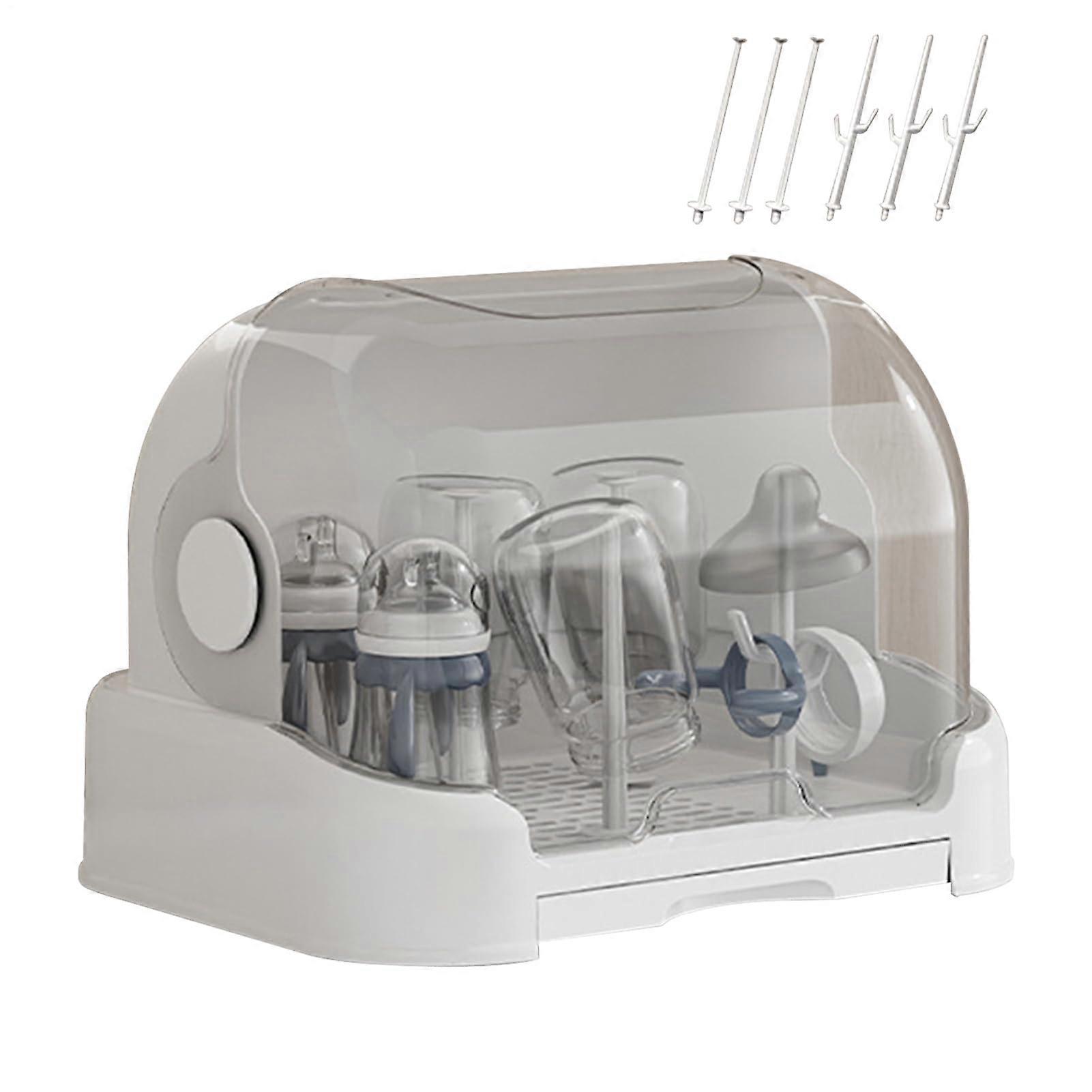 Baby Bottle Drying Rack with Pacifier Storage, Large Organizer with Adjustable Compartments and Drip Tray