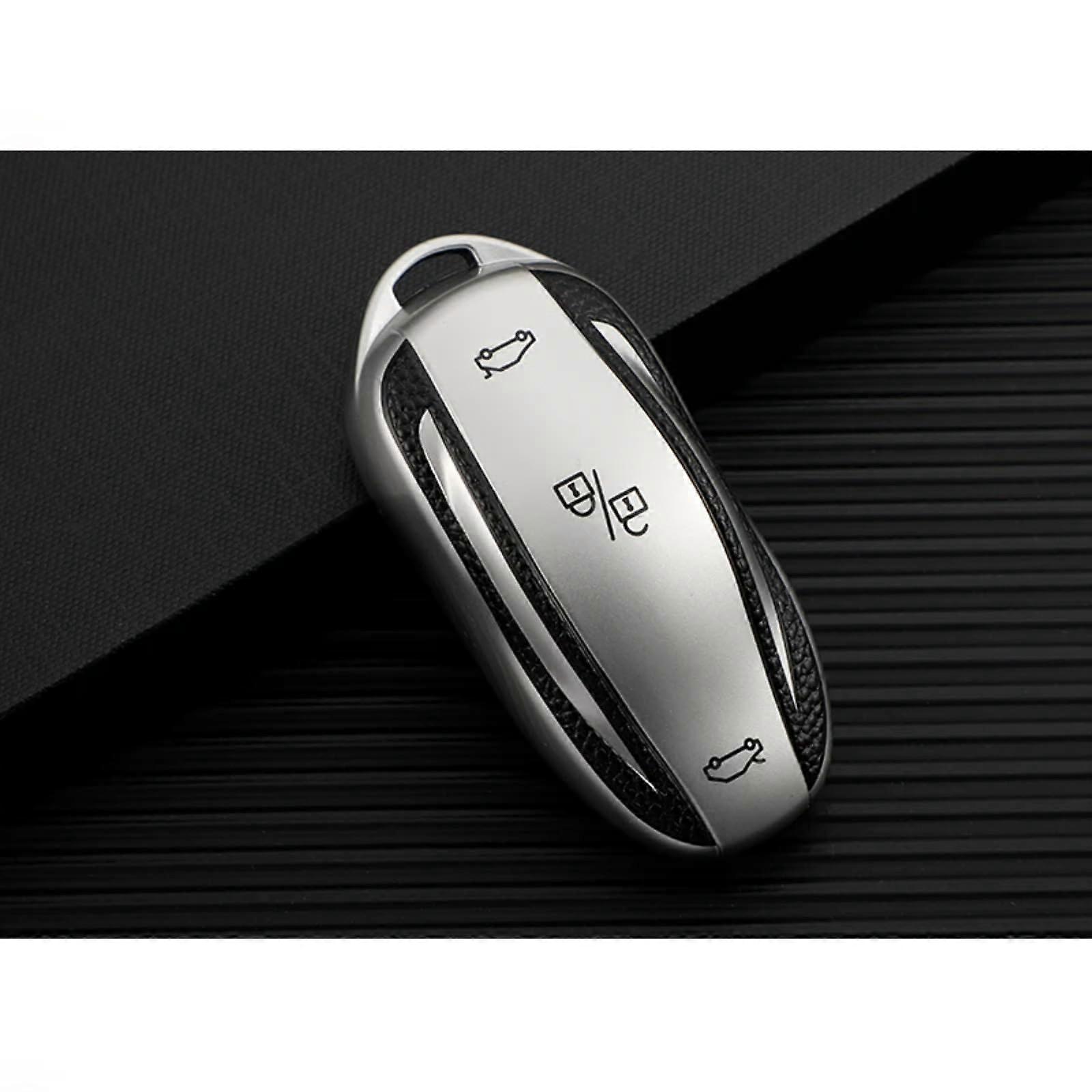 TPU Leather Key Fob Cover Case, ScratchResistant Protector, Silver for Tesla Model X
