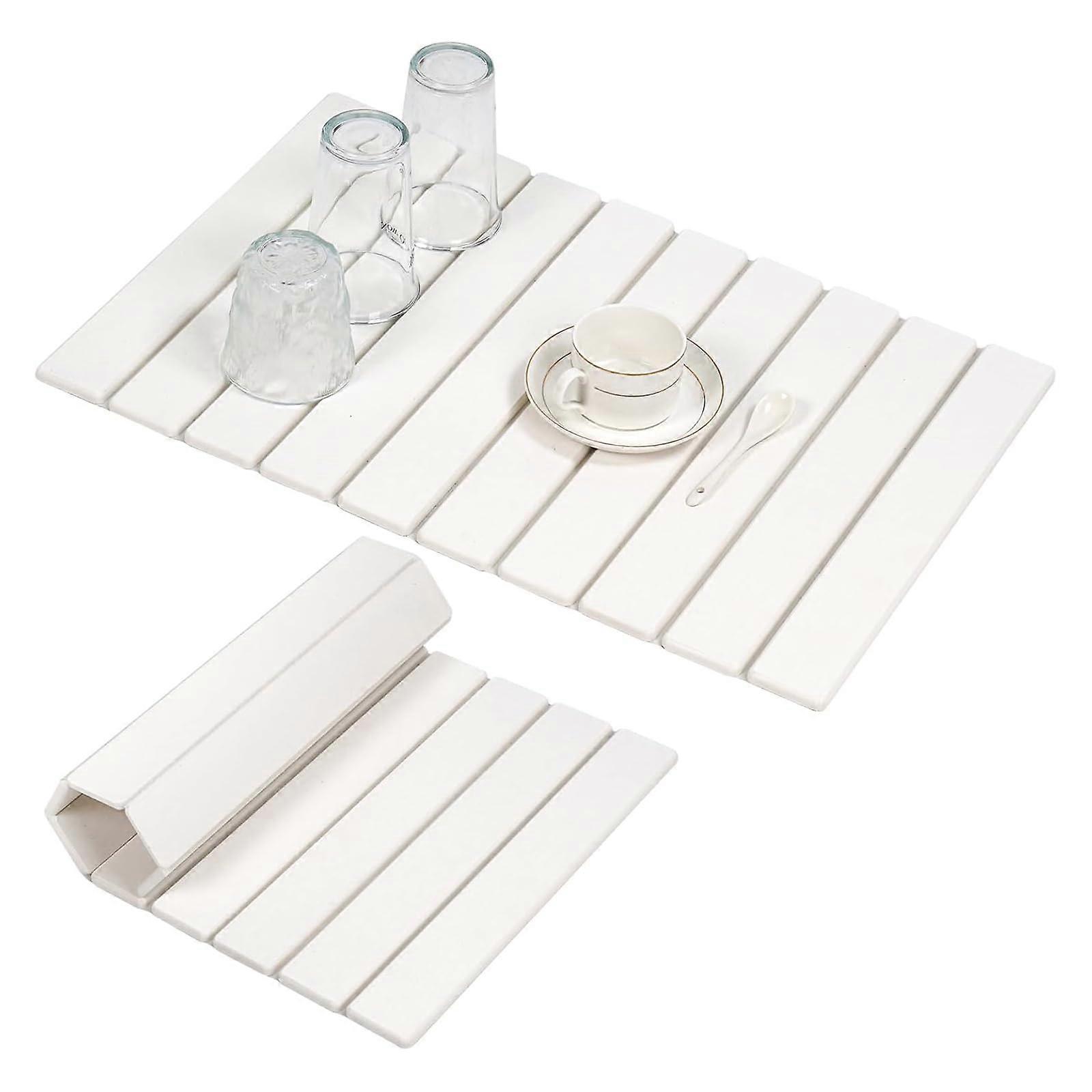 Stone Drying Mat for Kitchen Counter, Instant Moisture Absorption, White Rectangle